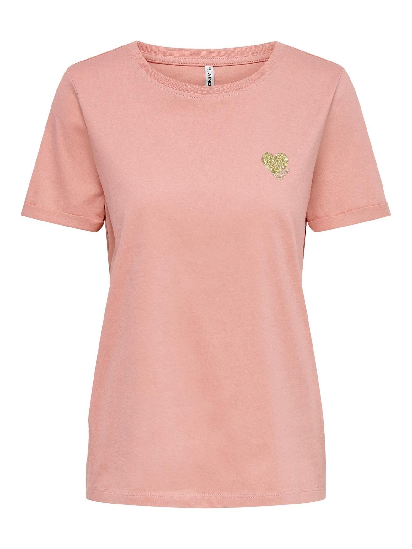 Herz Basic mit Rosa in ONLY ONLKITA T-Shirt (1-tlg) T-Shirt Brand 4232 Einfarbiges