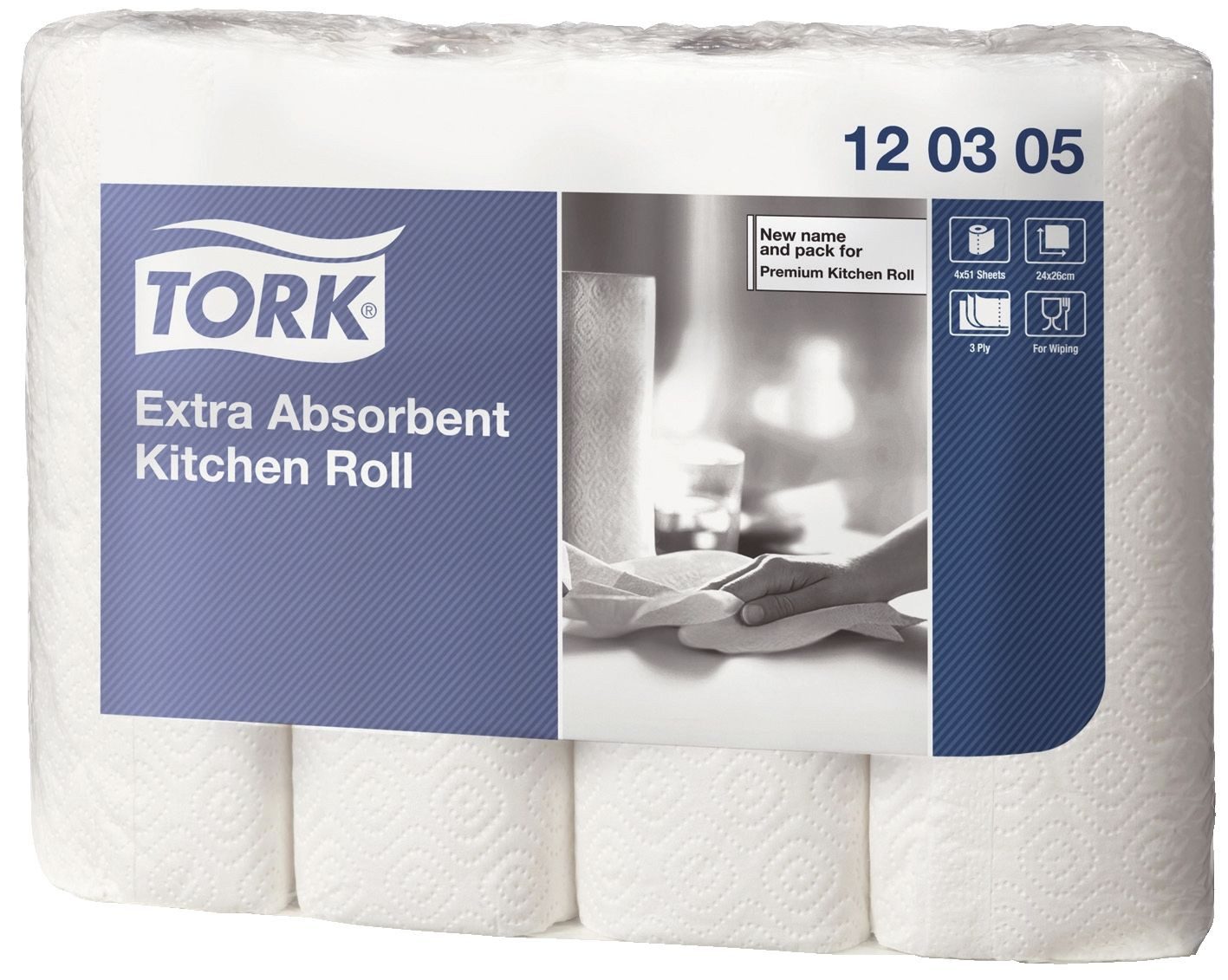 TORK Papierküchenrolle Premium Küchenrolle 26 x 24 cm, 3-lagig, weiß 4 Rollen je 51 Blatt