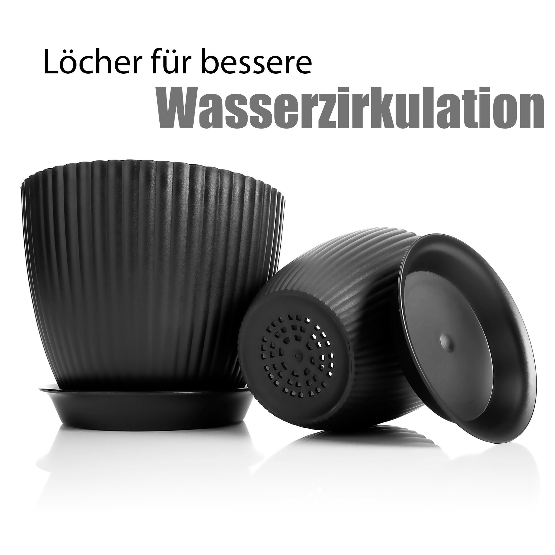 BigDean Flower Pot Set of 8, Flower Pots in 8 Different Sizes (Set of 8, Plant Pots), Set of 8 Sizes, With Saucers, Anthracite, Weatherproof