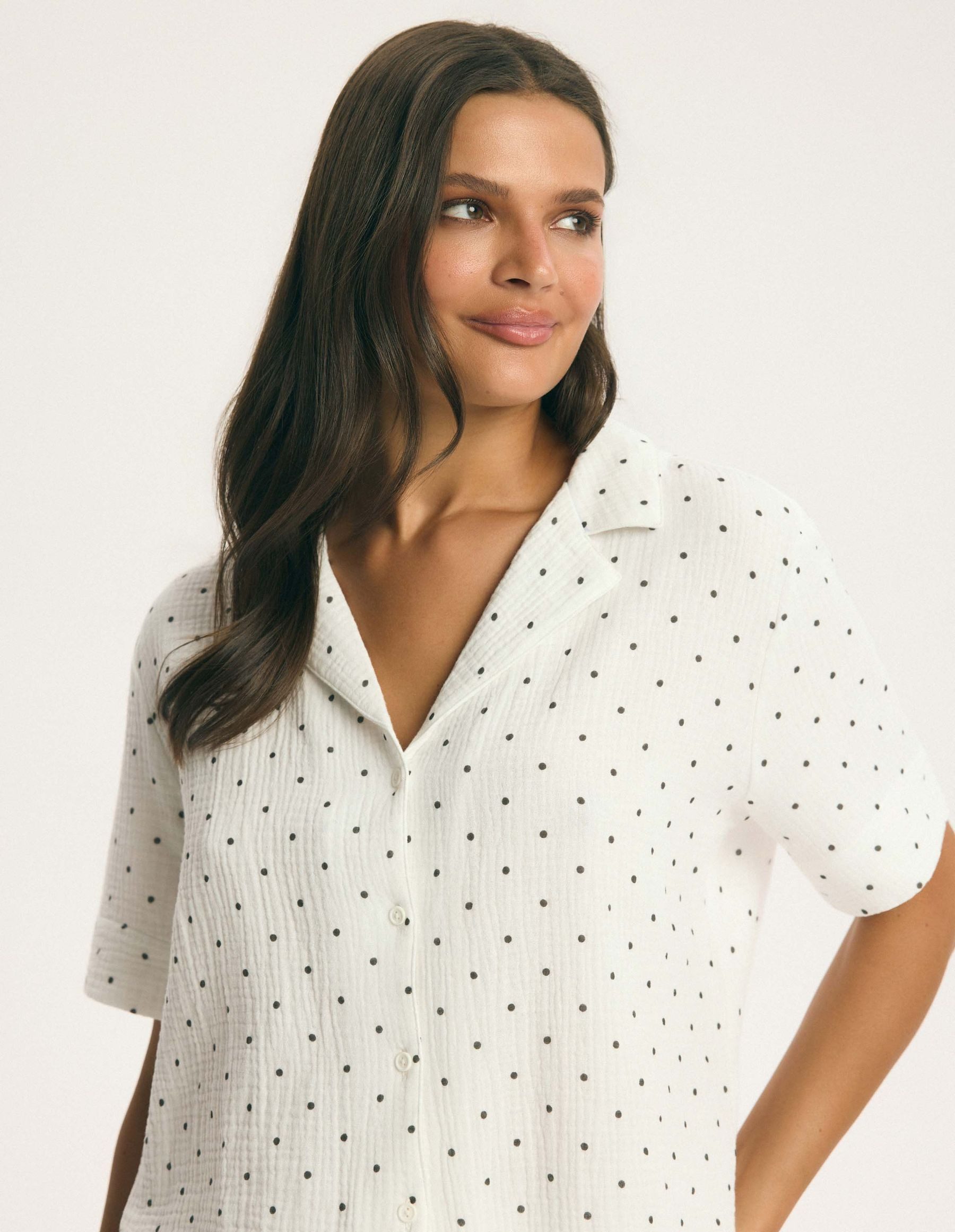 ESOTIQ Blusenshirt Musselin-Hemdbluse mit Kurzarm und Knopfleiste, Garden