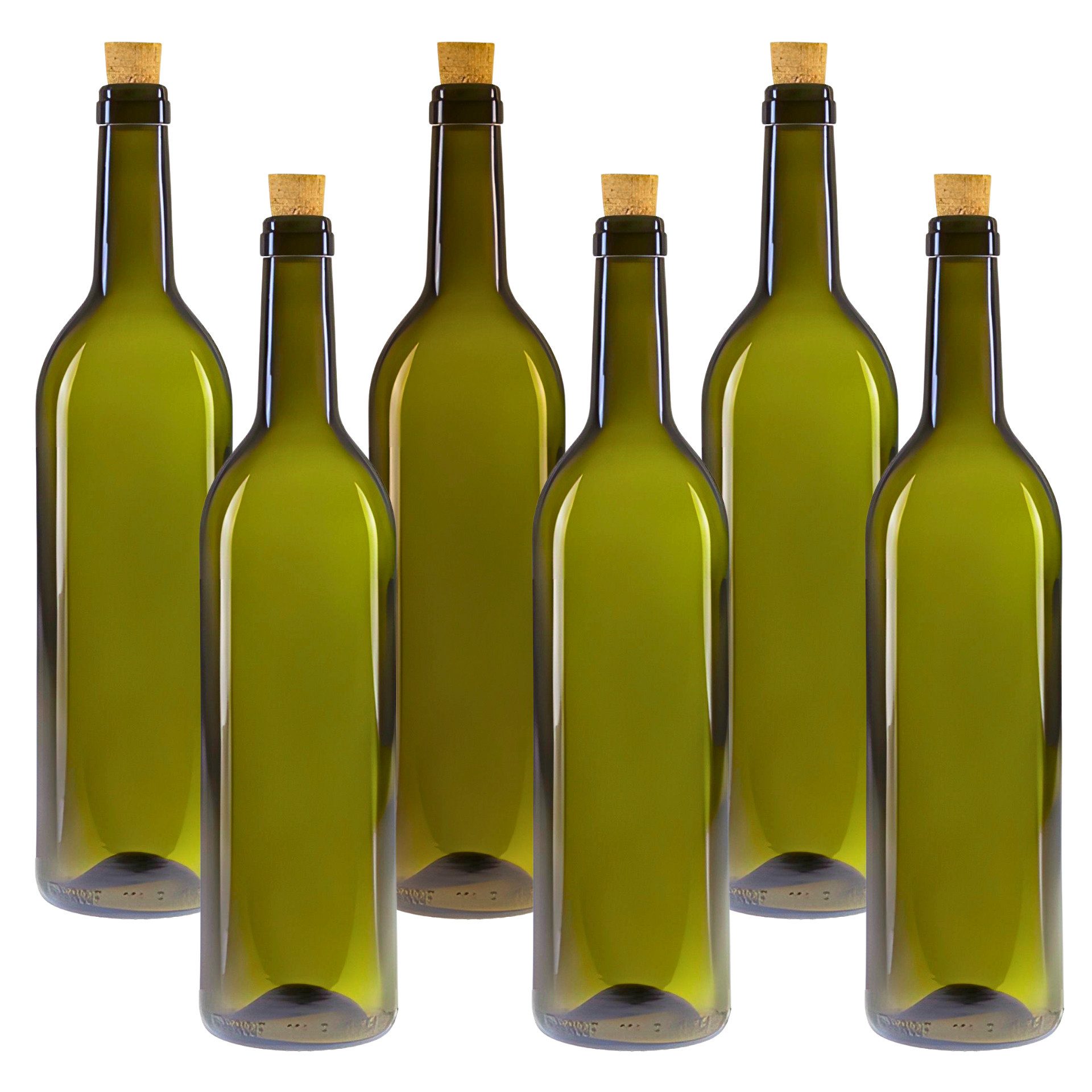 mikken Trinkflasche 6x Ölflasche 750 ml Glasflasche mit Korken grün inkl. Etiketten, UV-Schutz