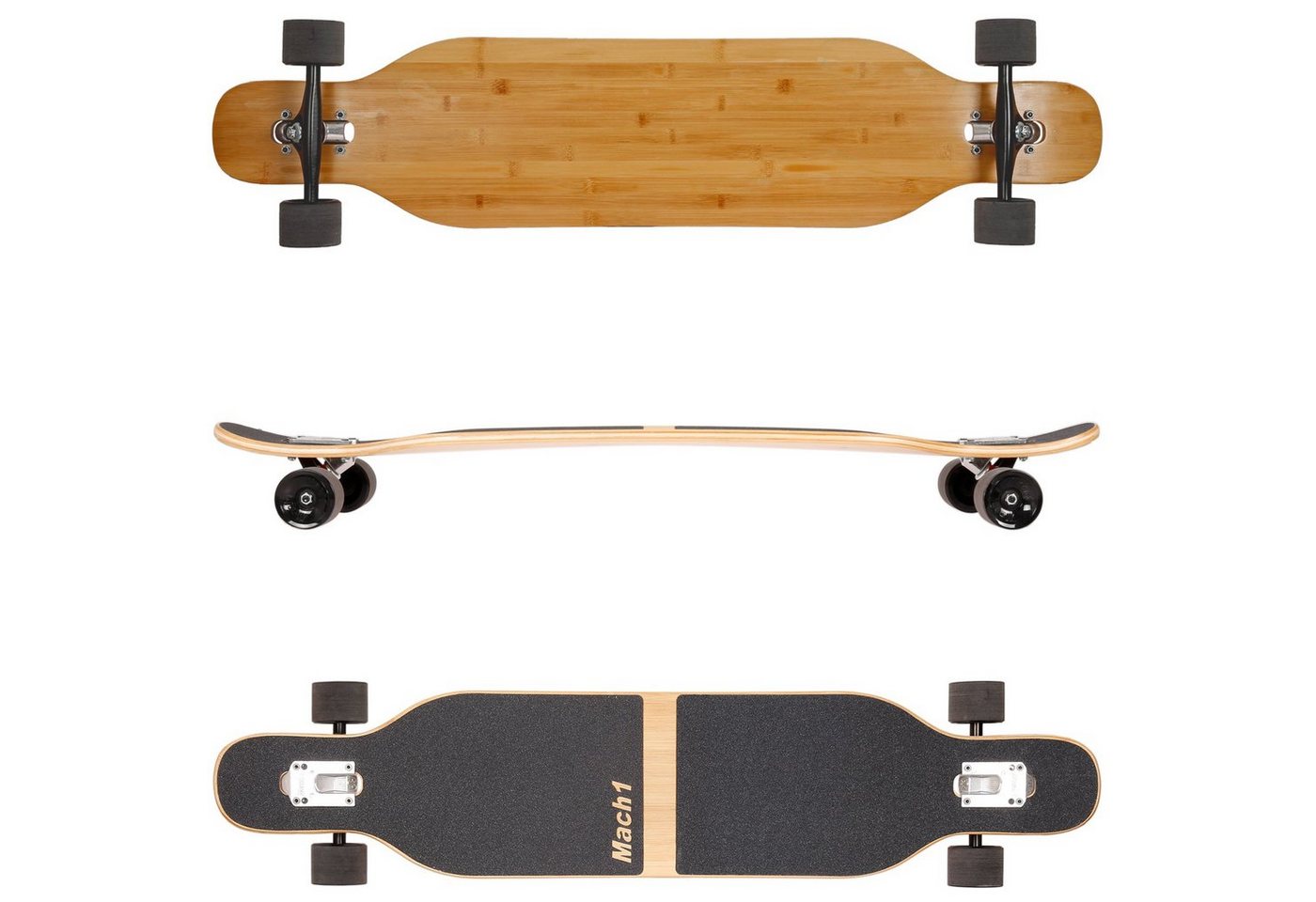 Thumbnail - Mach1 Longboard aus Bambus mit Keramik Kugellager - Camber Drop Through Cruiser Board (Spar-Set inkl. T-Tool und extra B...
