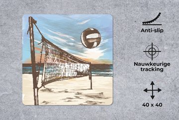 MuchoWow Gaming Mauspad Strand - Volleyball - Netz (1-St), Mousepad mit Rutschfester Unterseite, Gaming, 40x40 cm, XXL, Großes