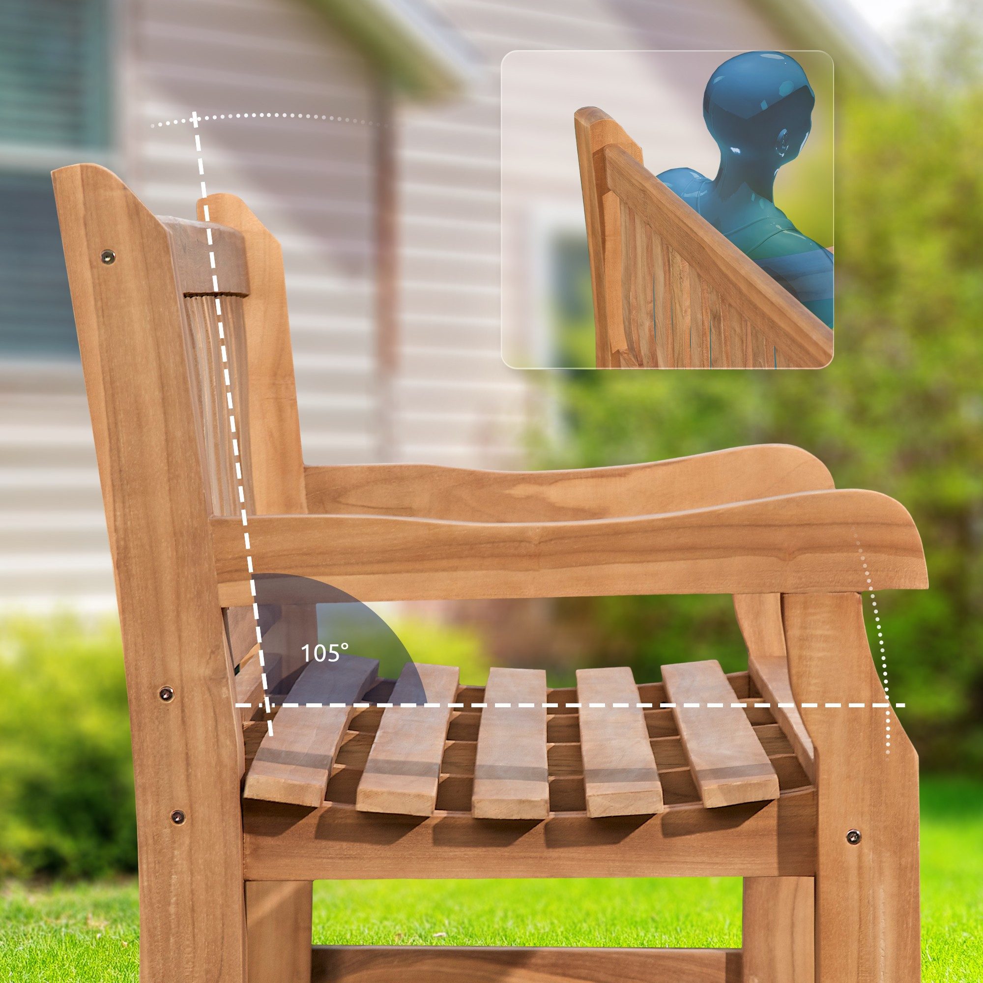CLP Gartenbank Teakbank Jackson V2 (1er), aus wetterfestem Teakholz, mit Rückenlehne – Bild 4 von 5