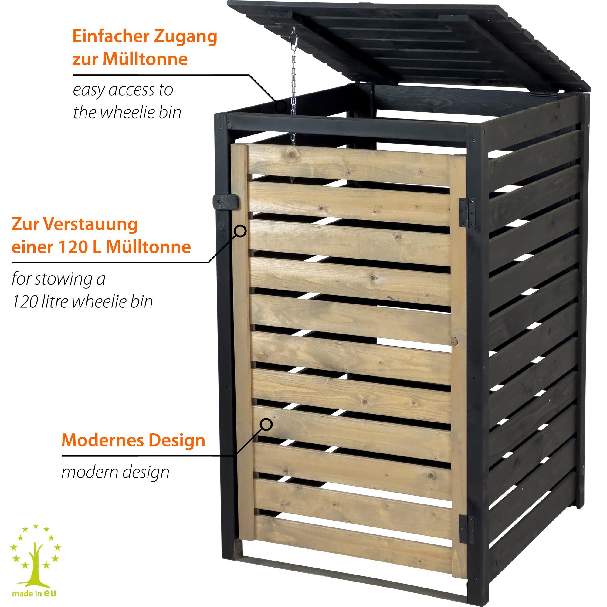 dobar Mülltonnenbox Mülltonnenverkleidung 120 L, schwarz-anthrazit, aus robustem lasiertem Fichtenholz