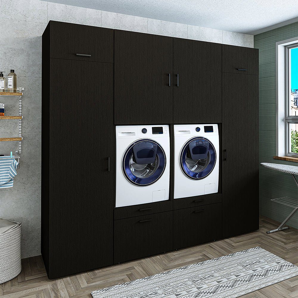 | Waschmaschinenumbauschrank mit schwarz schwarz Schrankaufsätzen (Waschmaschinenschrank eiche Überbauschrank Waschturm) Roomart