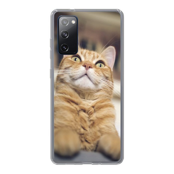 MuchoWow Handyhülle Katze - Bank - Orange Phone Case Handyhülle Samsung Galaxy S20 FE Silikon Schutzhülle