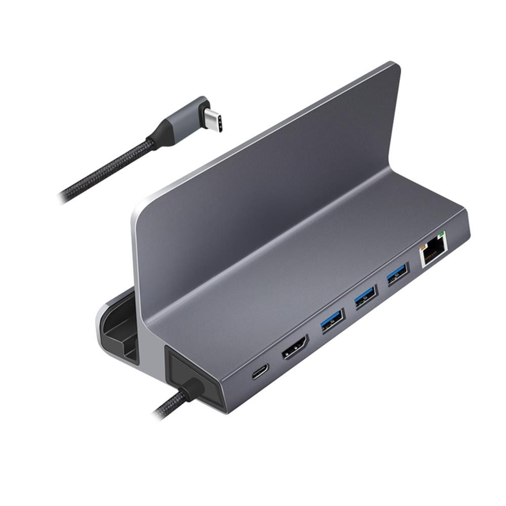 LogiLink Smartphone-Dockingstation UA0408 USB 3.2 Gen1 6-Port Dockingstation und Halterung, 6-in-1-Dock, 4K 60 Hz, PD 100 W, RJ45, Gerätehalterung, Alltag