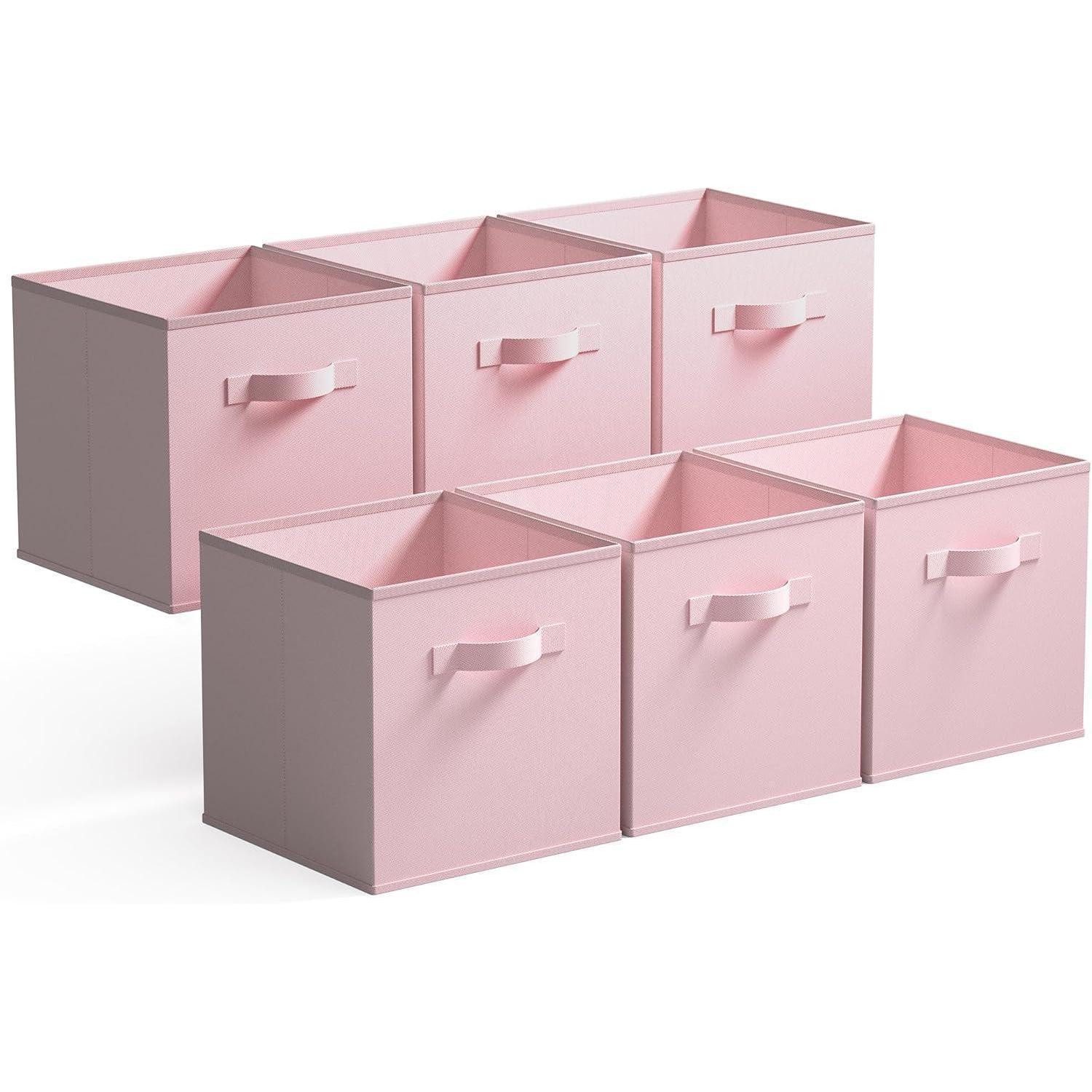 LuxusKollektion Faltbox Regalboxen Stoff 6er Kallax Faltboxen Griffe Rosa 26.7 x 26.7 x 28 cm