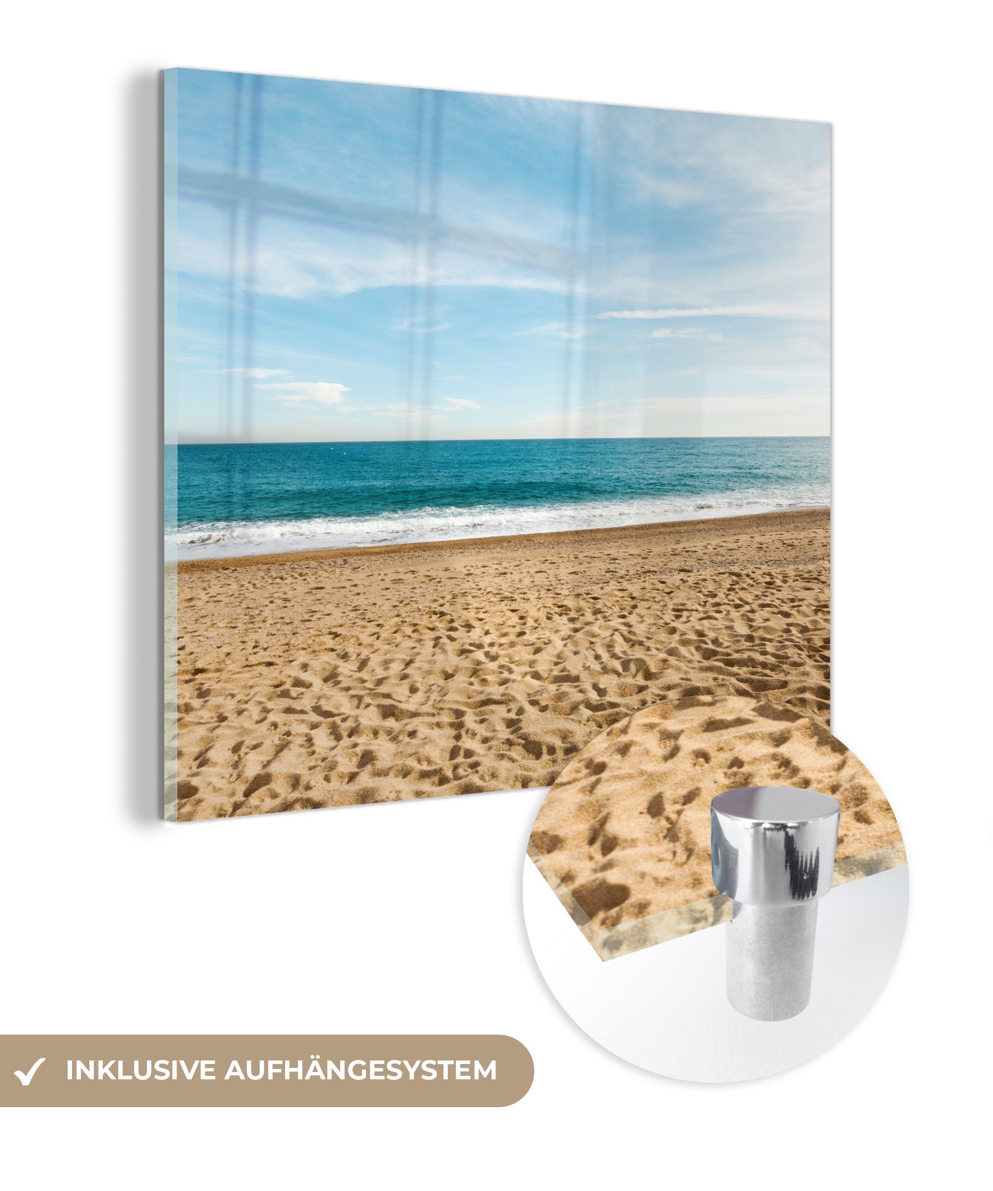 Glas (1 auf - Sand auf Bilder Sonne, St), - Strand MuchoWow Wandbild - Wanddekoration Foto Glas Acrylglasbild - - Glasbilder