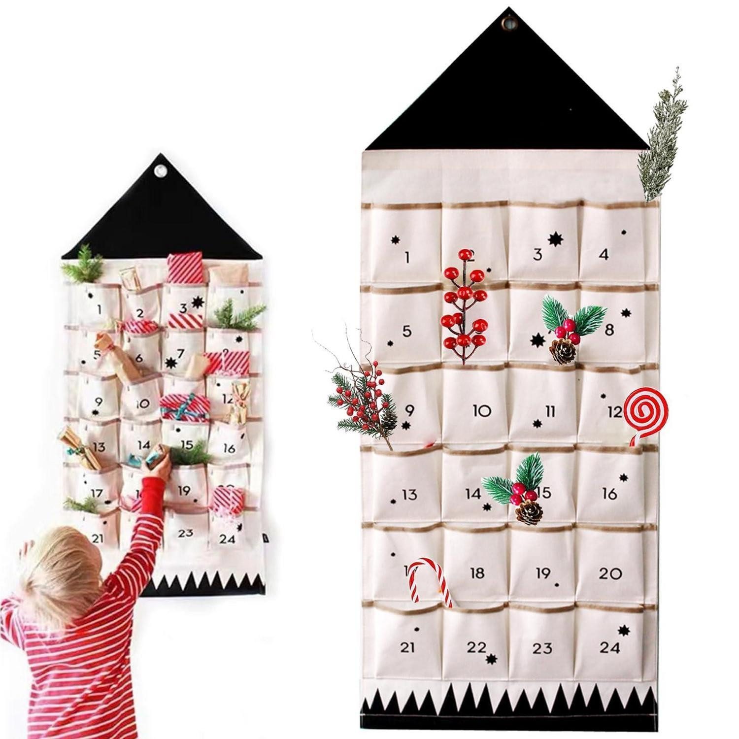 LuxusKollektion befüllbarer Adventskalender Adventskalender Stoff mit 24 Taschen 118x48cm