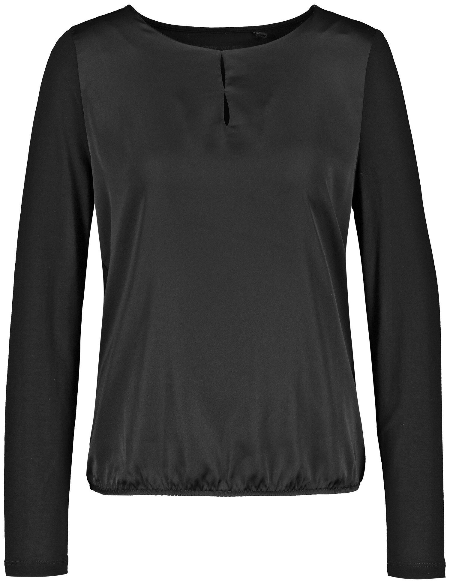 GERRY WEBER Langarmshirt Blusenshirt mit und Material-Patch Schwarz Saum elastischem