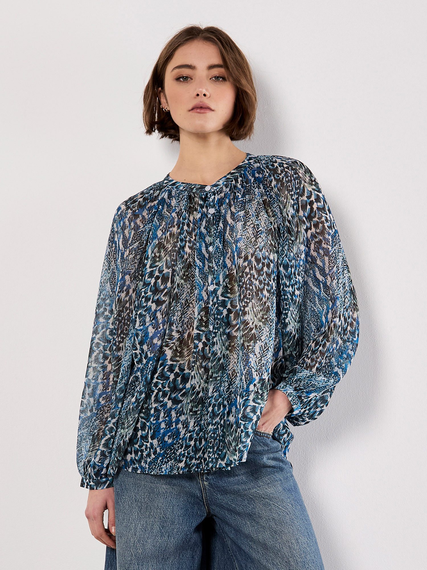 Apricot Chiffonbluse Chiffon-Top mit Patchwork-Druck günstig online kaufen