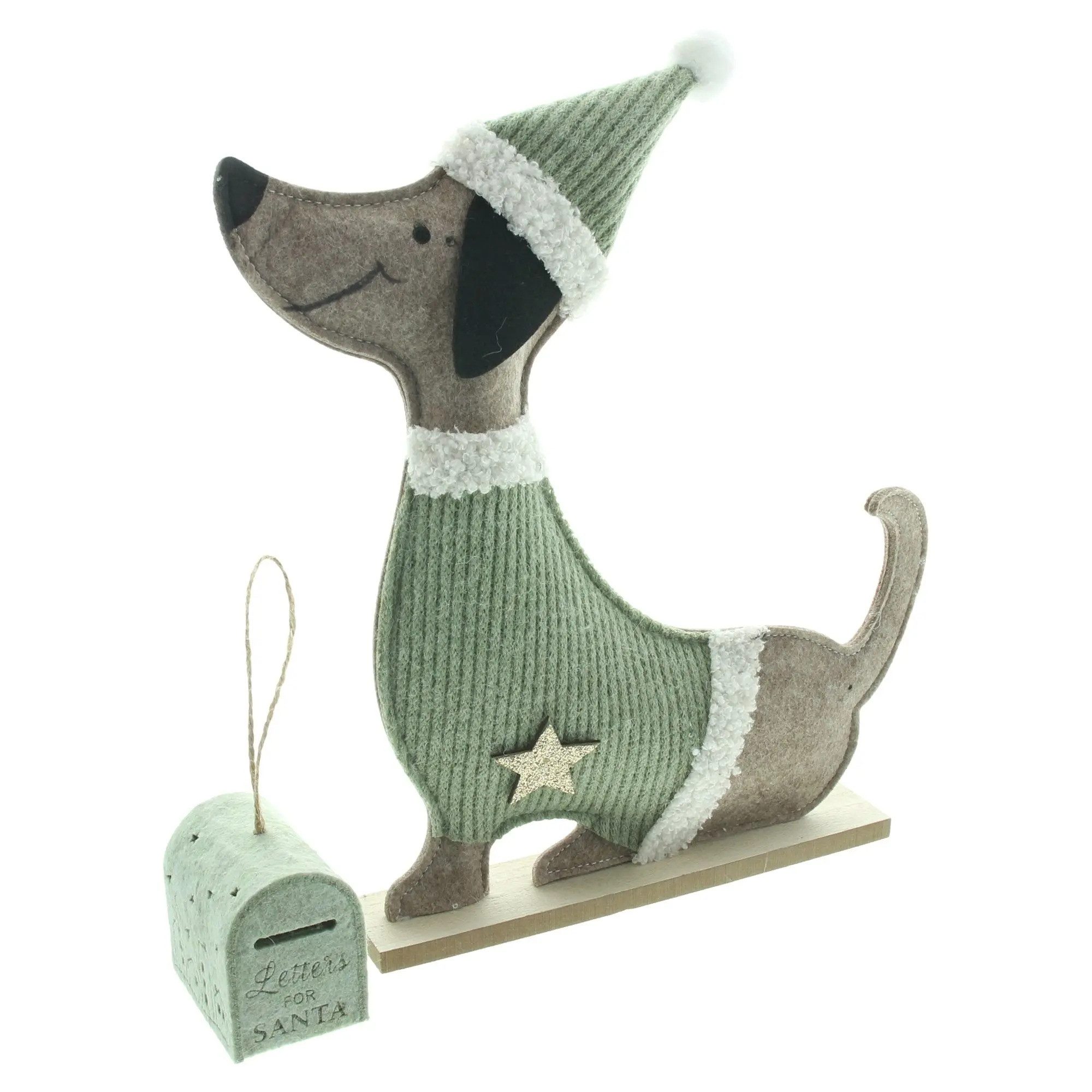 Home-trends24.de LED Dekofigur LED Deko Figur Dackel mit Postbox Filz MDF Sockel Weihnachten 2tlg. – Bild 3 von 5