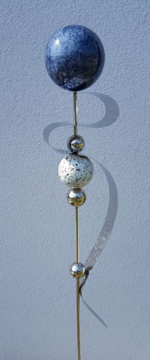 Lustiger Steinvogel Aus Edelstahl Und Granitstein, 60 Cm Hoch