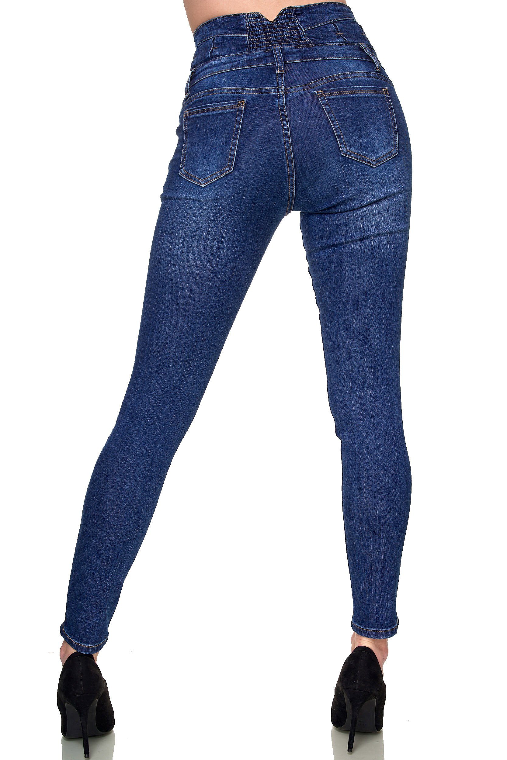 stretch High Elara Hamburg Damen (1-tlg) Elara Navy High-waist-Jeans Jeans Waist Skinny