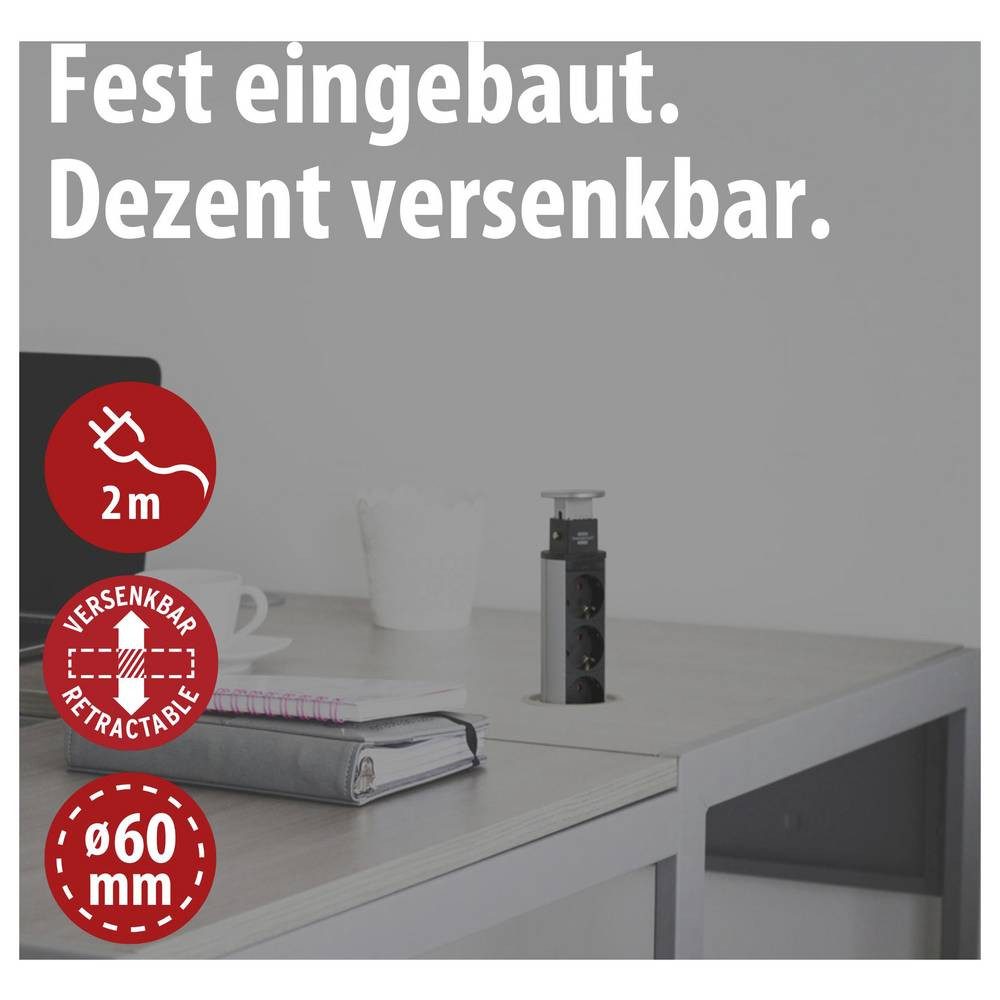 Brennenstuhl 3fach Tischsteckdosenleiste 1396200003 Steckdosenleiste (Kabellänge 2.00 m), versenkbar, erhöhter Berührungsschutz, mit Schalter – Bild 2 von 5