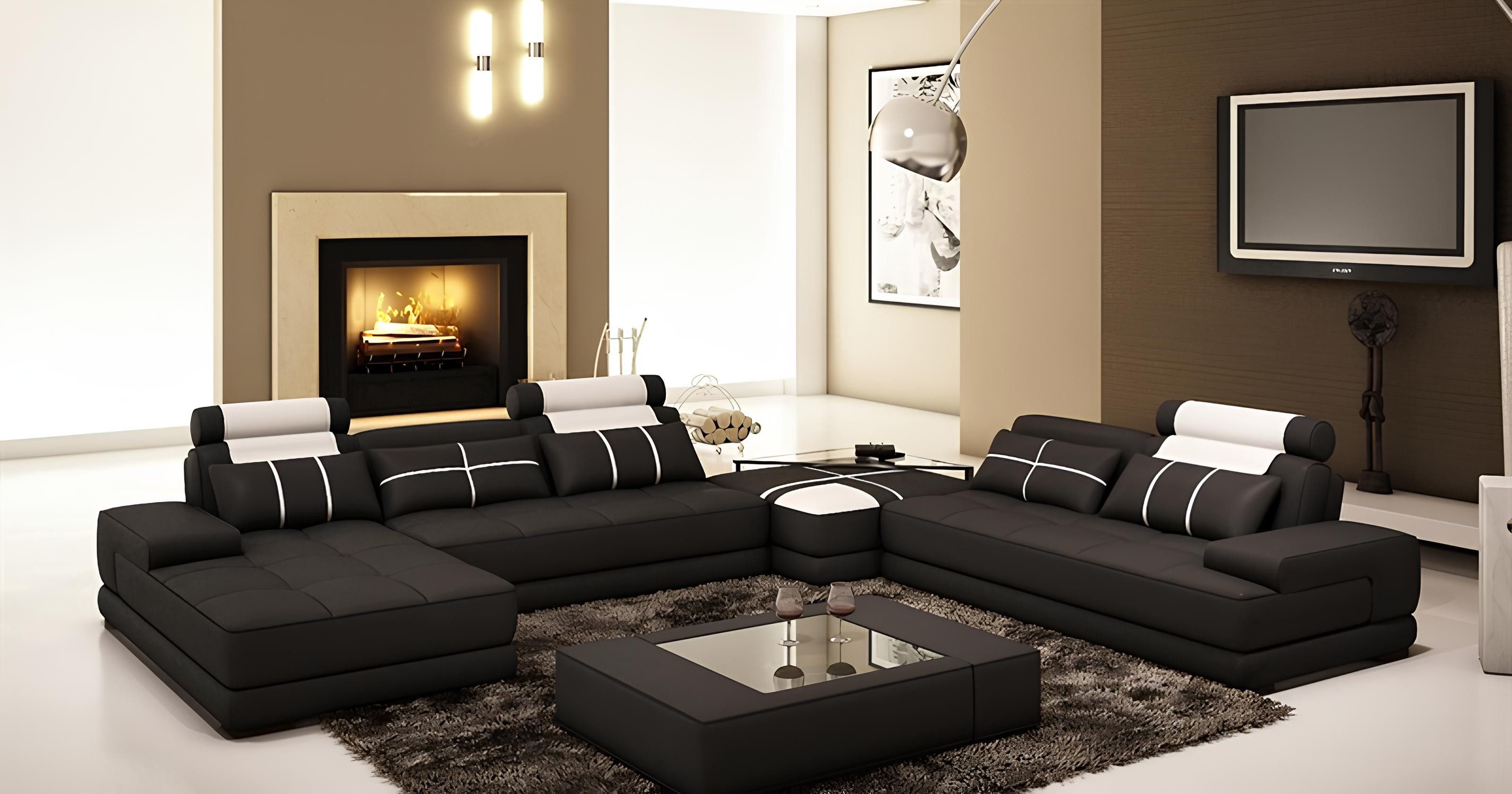 Xlmoebel Ecksofa Großes Designer Ledersofa in Schwarz-Weiß von Wolfhagen, Hergestellt in Europa