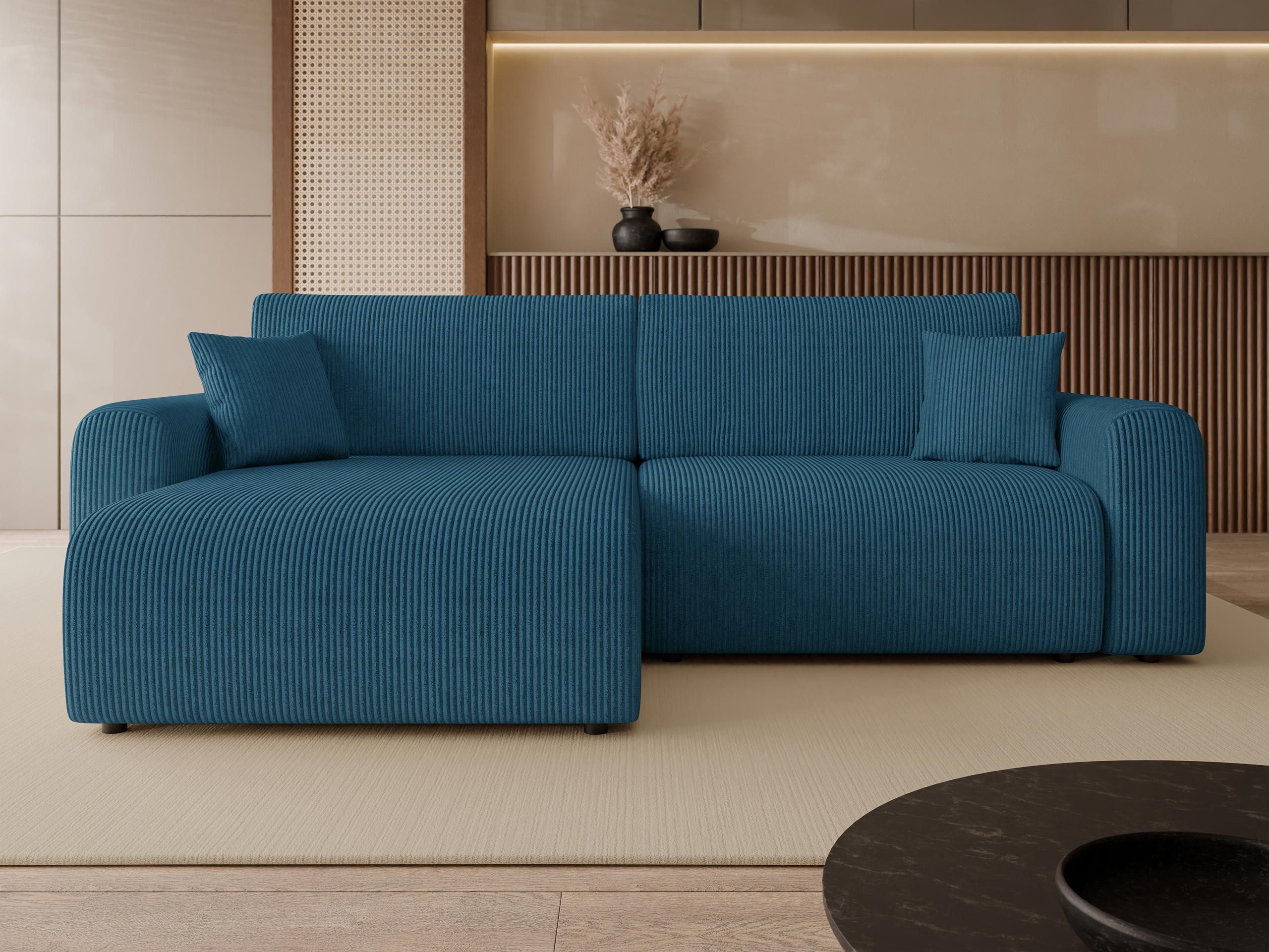 MIRJAN24 Ecksofa Floryn L Cord, mit Schlaffunktion und Bettkasten, mit zwei Dekokissen, 245x145x82 cm