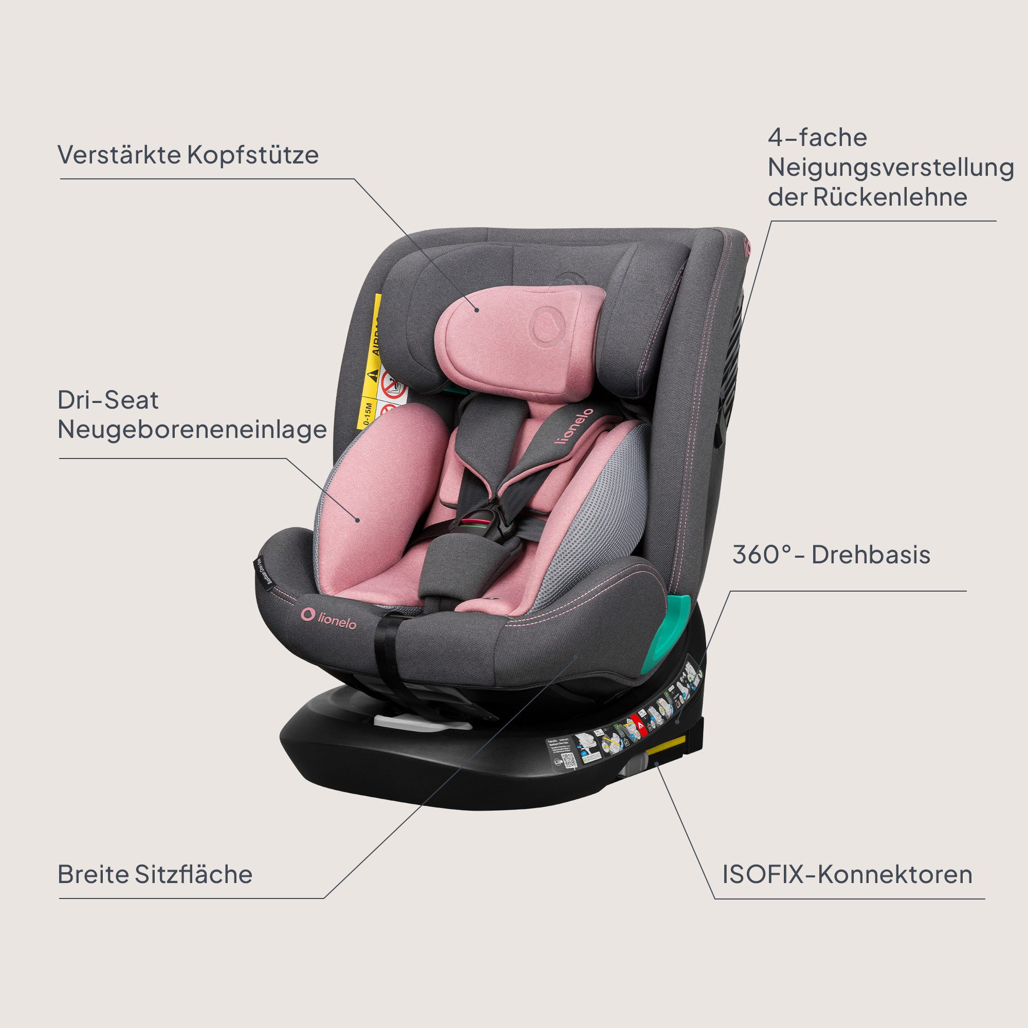 lionelo Autokindersitz BASTIAAN ONE i-SIZE, ab: ab Geburt, bis: 12 Jahren, ab: 40,00 cm, bis: 150,00 cm, (Set), 4 in 1/i-Size/Dri-Seat/360 Grad/0-36kg