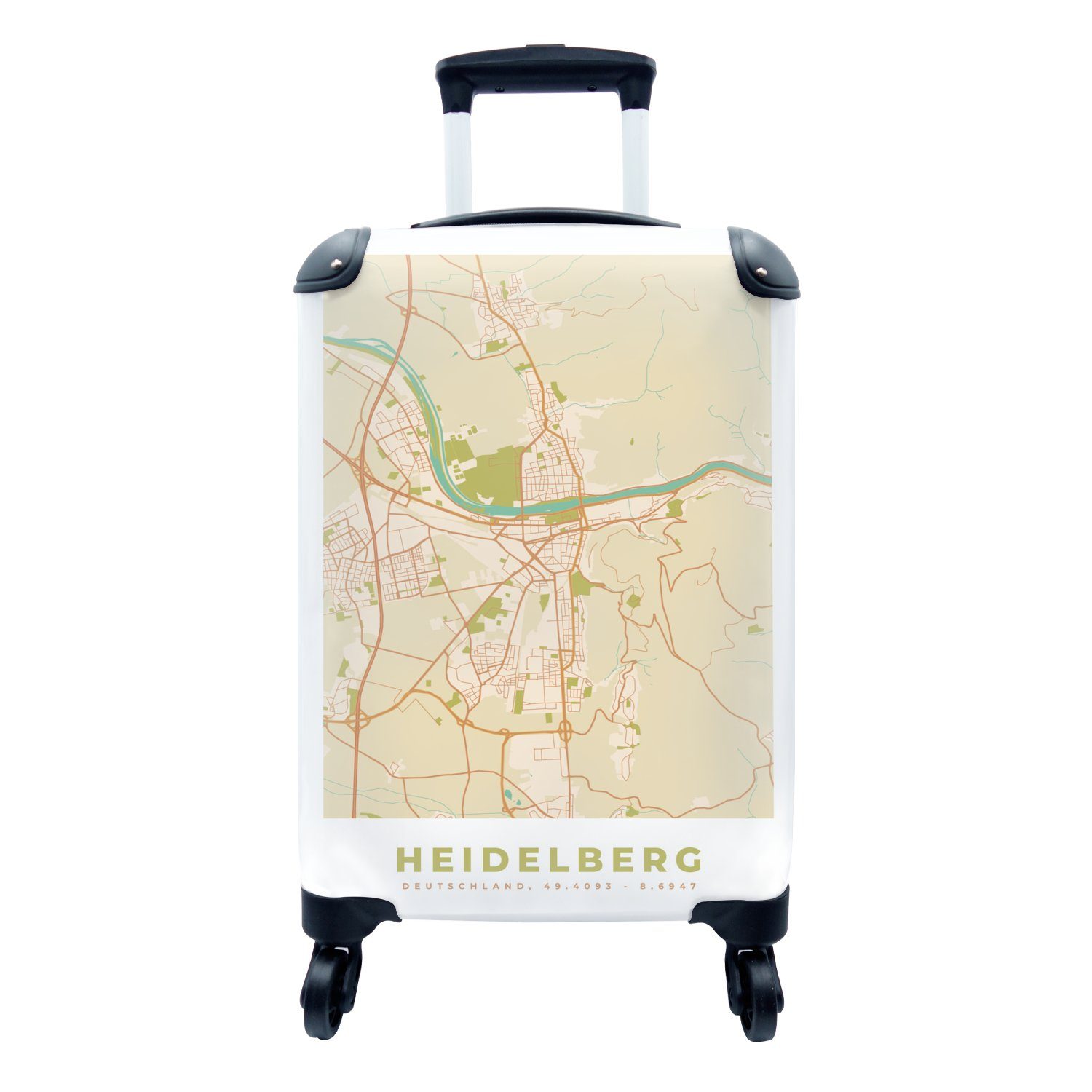 4 Stadtplan, Handgepäckkoffer - Vintage Ferien, - Handgepäck Rollen, für Reisekoffer - Reisetasche rollen, Trolley, mit Karte MuchoWow Heidelberg