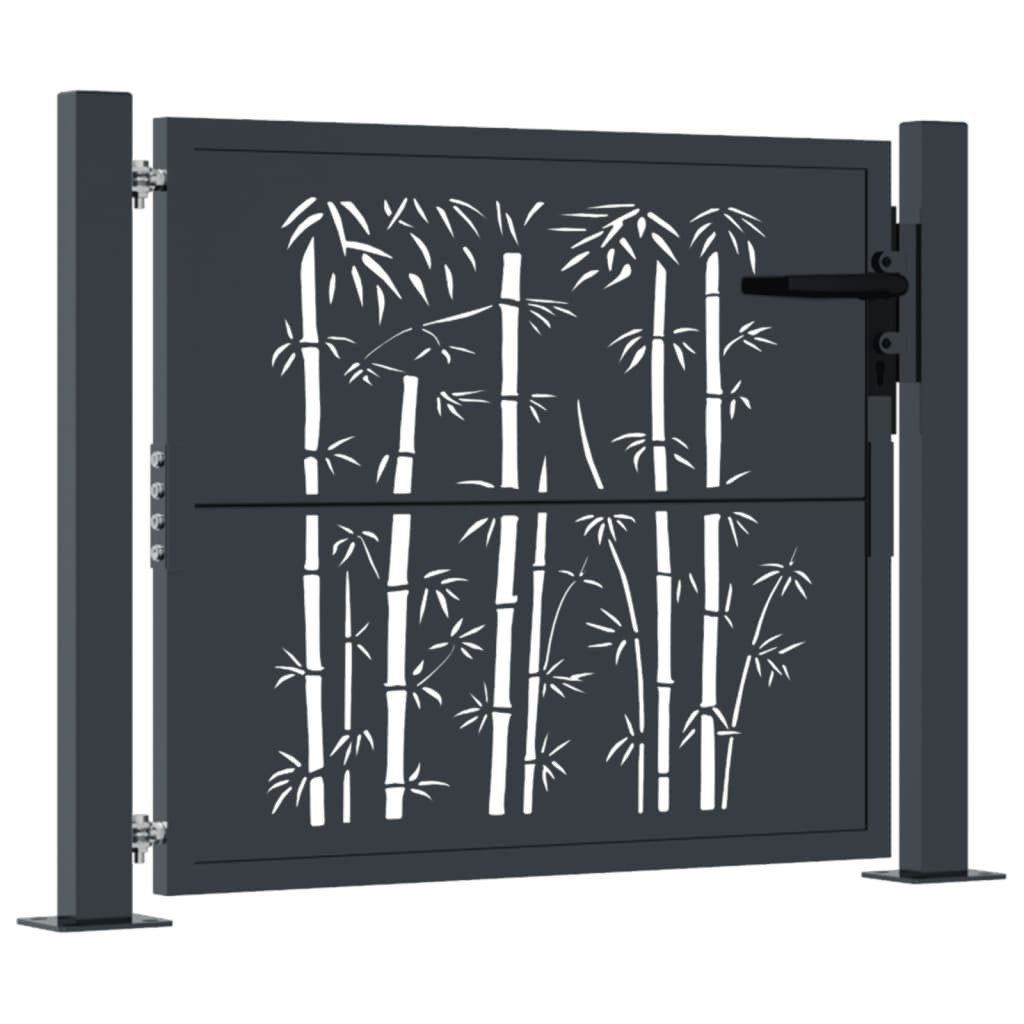 vidaXL Gartentor 100 x 75 cm Gartentor Anthrazit 105x80 cm Stahl Bambus-Design Abschlie