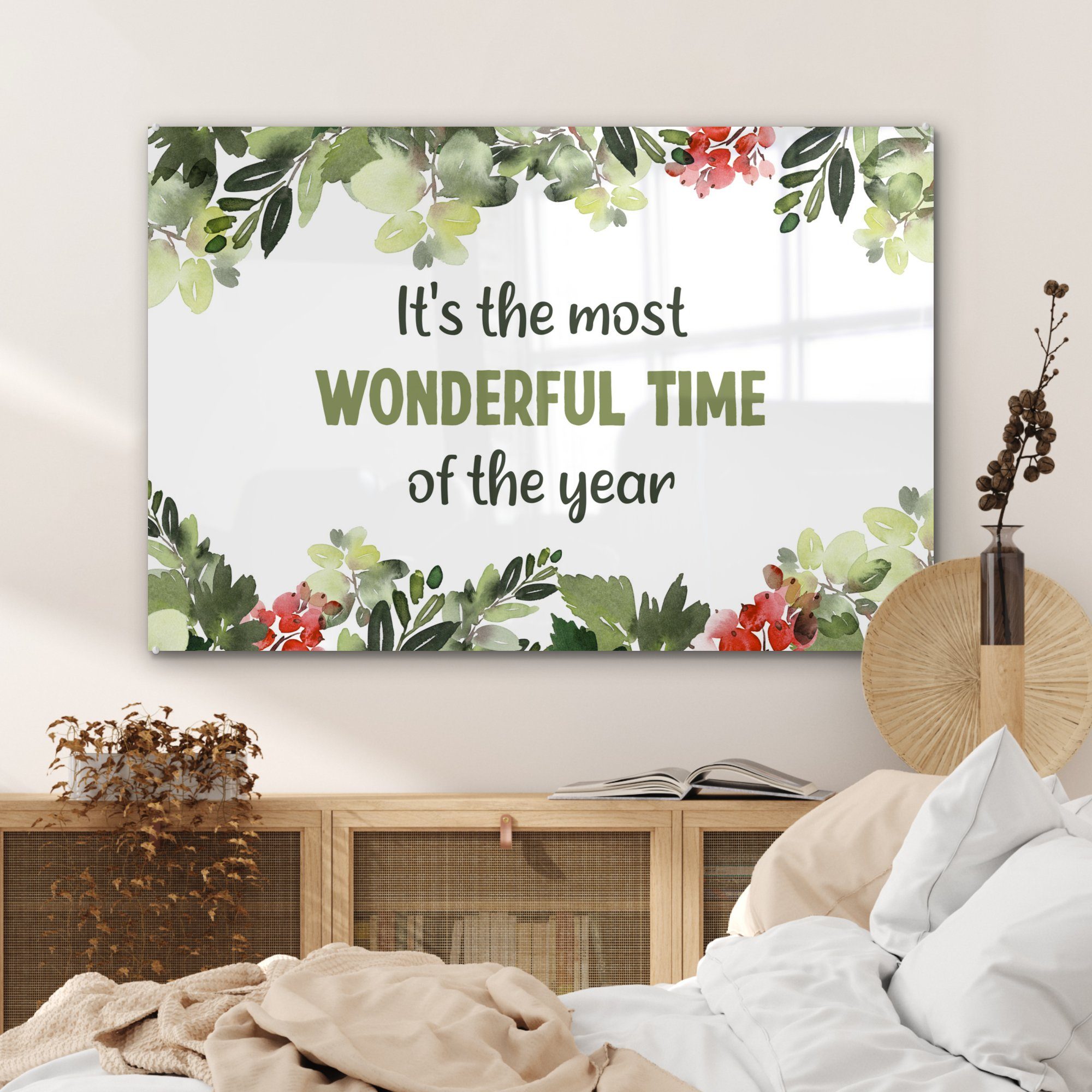 Schlafzimmer - Wohnzimmer Aquarell, Acrylglasbild Acrylglasbilder MuchoWow Weihnachten - & Zitat (1 St),