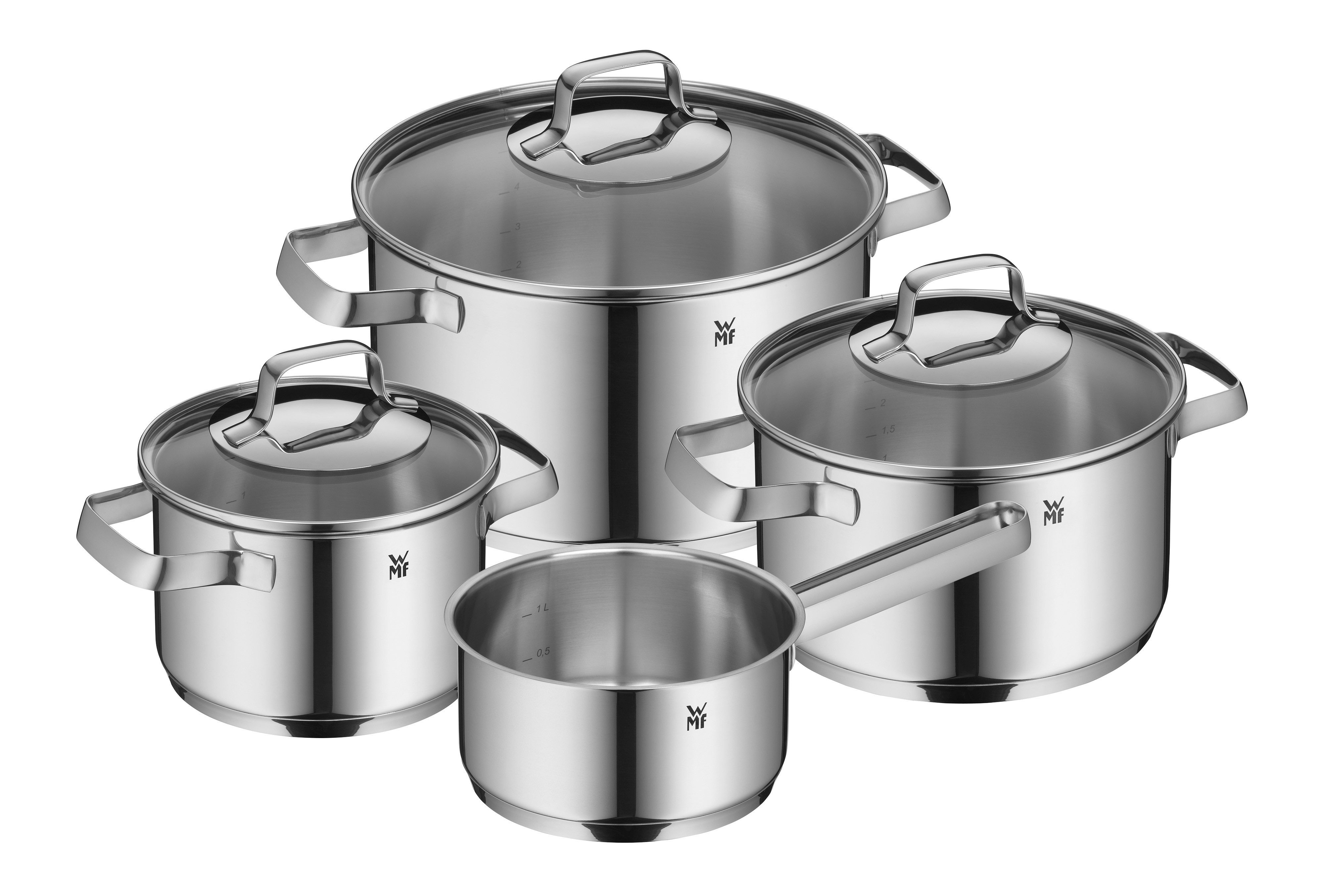 WMF Topf-Set Belmonte, Cromargan® Edelstahl Rostfrei 18/10 (Set, 7-tlg), Glasdeckel, Schüttrand, poliert, für alle Herdarten