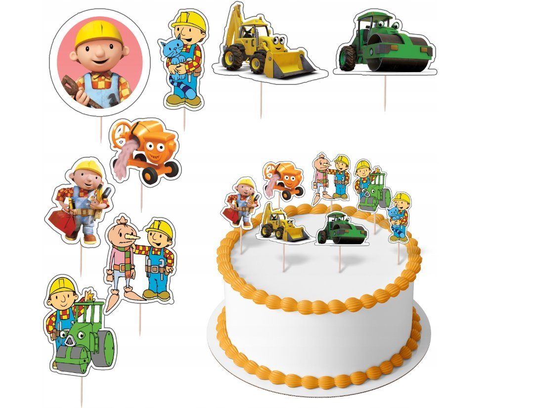 Tortenstecker Bob der Baumeister Topper Set 8 Stk Geburstag Torten Deko Kuchen Junge