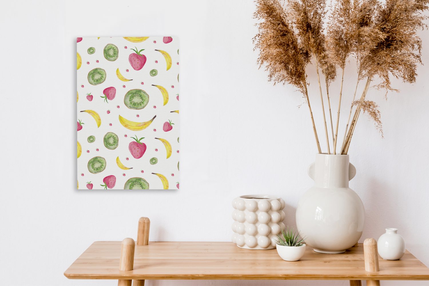 Gemälde, (1 St), - Aquarell cm Obst bespannt fertig Leinwandbild - Zackenaufhänger, 20x30 inkl. Leinwandbild OneMillionCanvasses® Weiß,