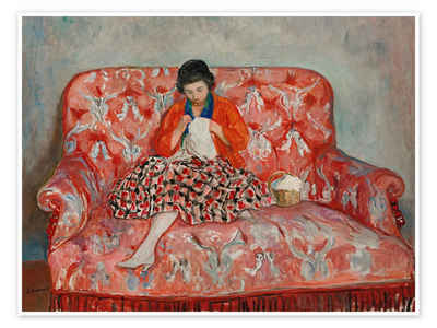 Posterlounge Poster Henri Lebasque, Junges Mädchen Näht Auf Einem Sofa, Malerei