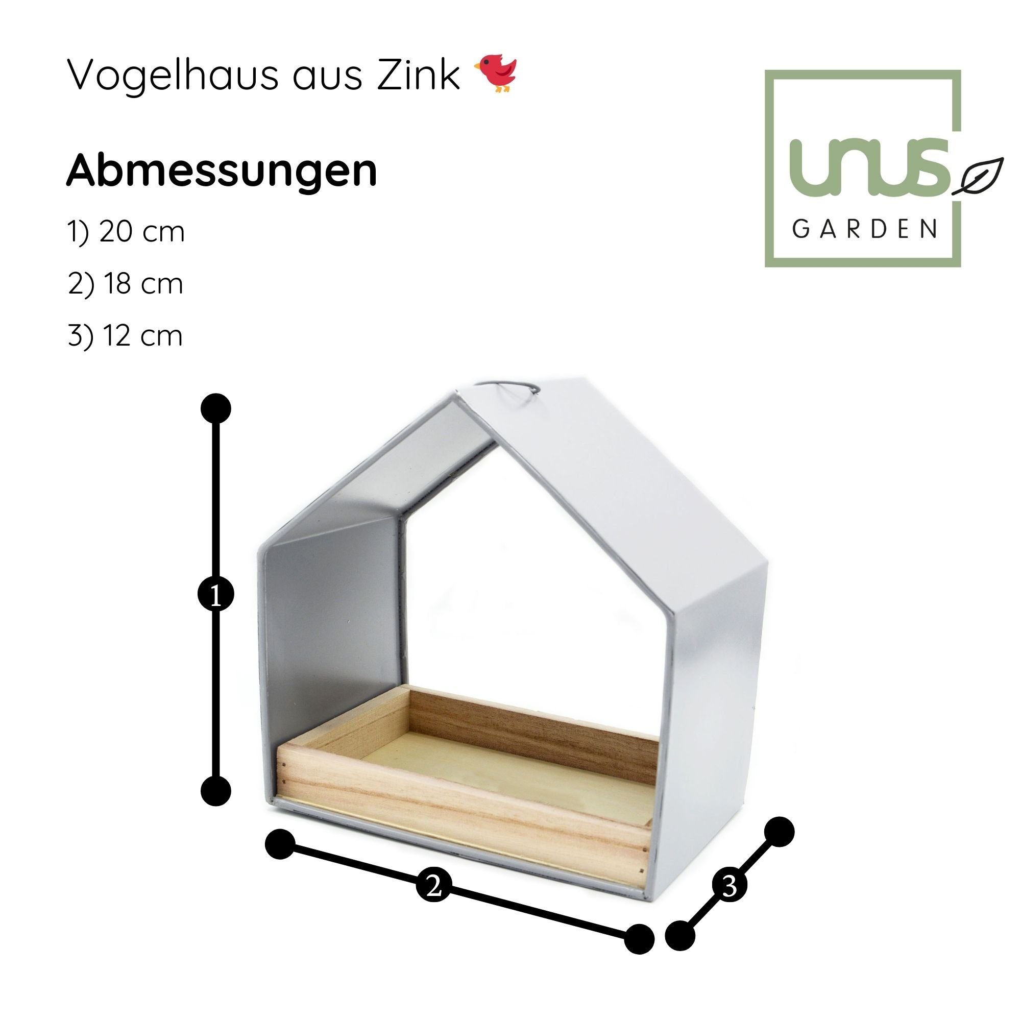 UNUS GARDEN Vogelhaus Futterhaus aus Zink zum Aufhängen, Vogelfutterhaus Vogelvilla Vogelhäuschen Futterstation aus Zink