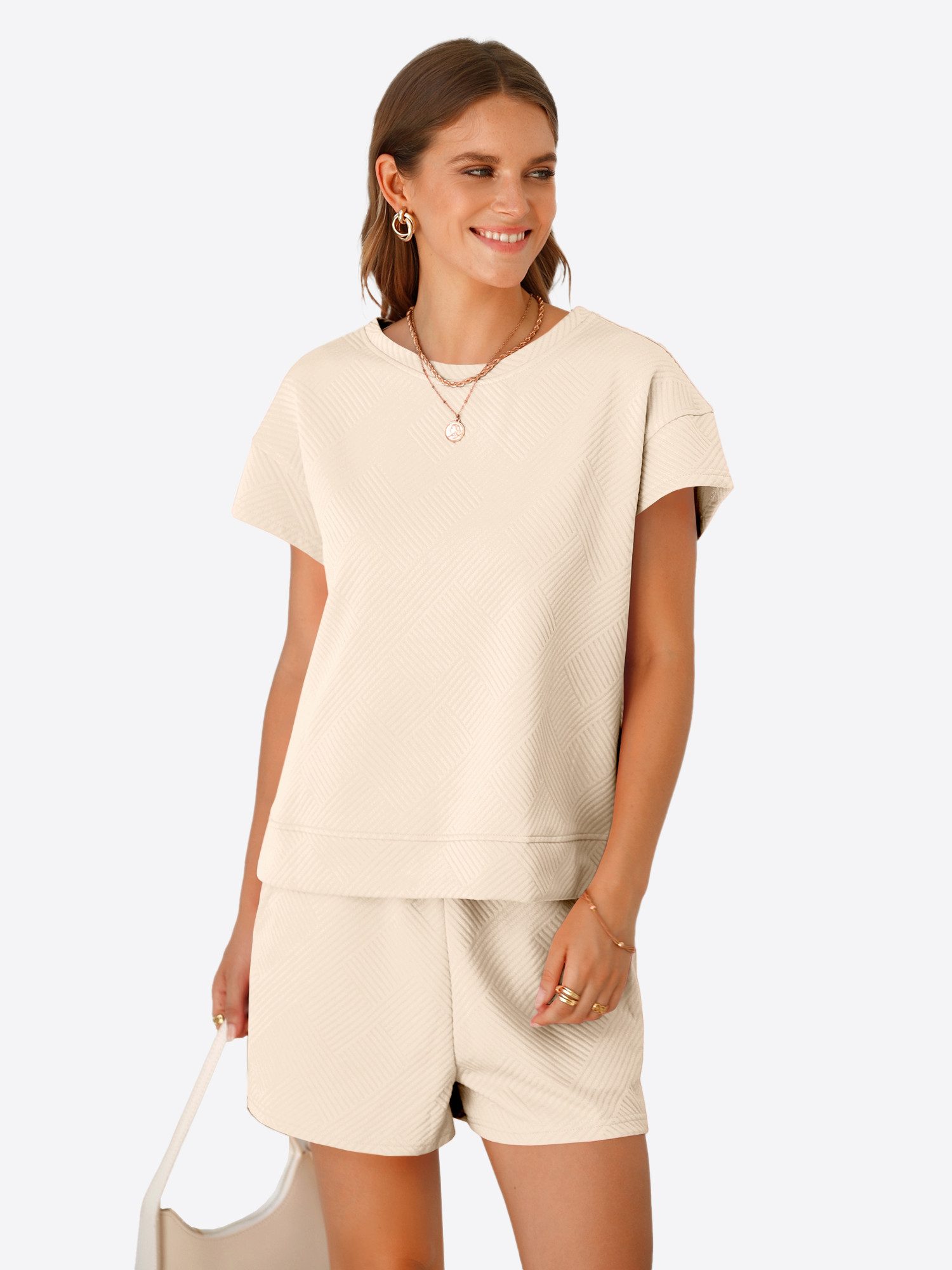 Imily Bela Hausanzug Damen 2-teiliger Freizeitanzug (Set, 2 tlg., Kurzarm Oberteil + Shorts) Print