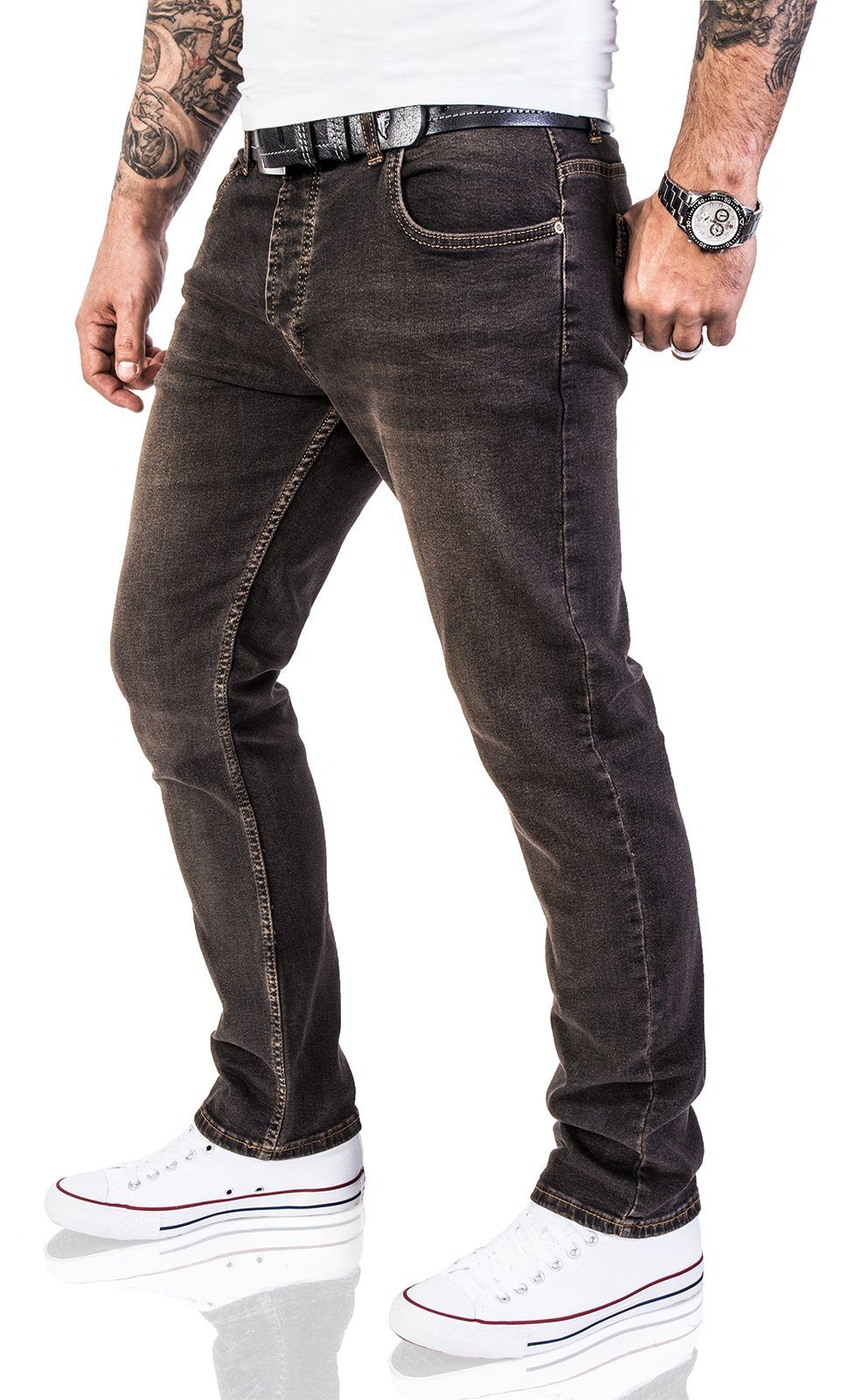 Lorenzo Loren Regular-fit-Jeans Herren Jeans Regular Fit Dunkelgrau LL-326 günstig online kaufen