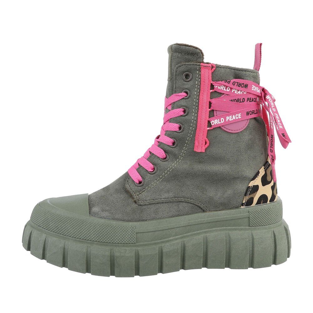 Ital-Design Damen High-Top Freizeit Sneakerboots Olive 8-30