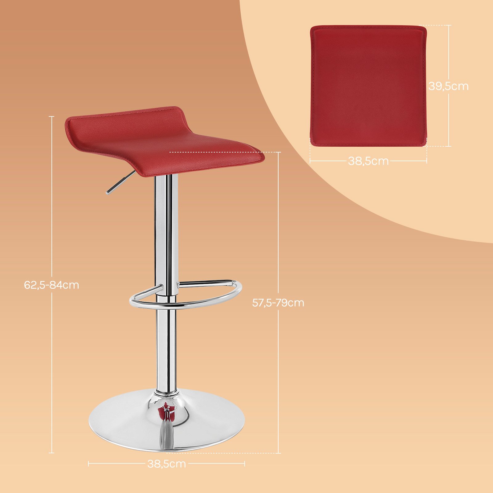 Woltu Barhocker (2 St), stufenlose Höhenverstellung, verchromter Stahl