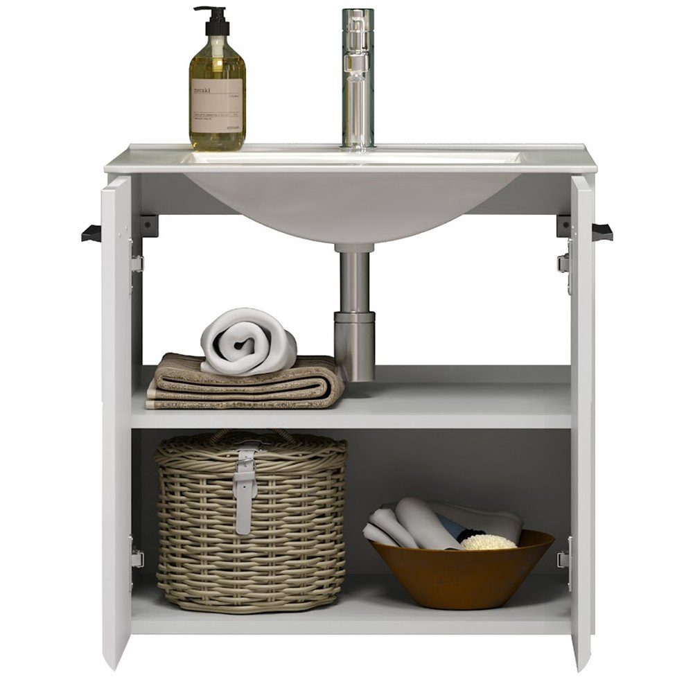trendteam Waschmaschinenunterschrank Riva Waschbeckenunterschrank Badmöbel Badezimmerschrank weiß 62x59x31cm