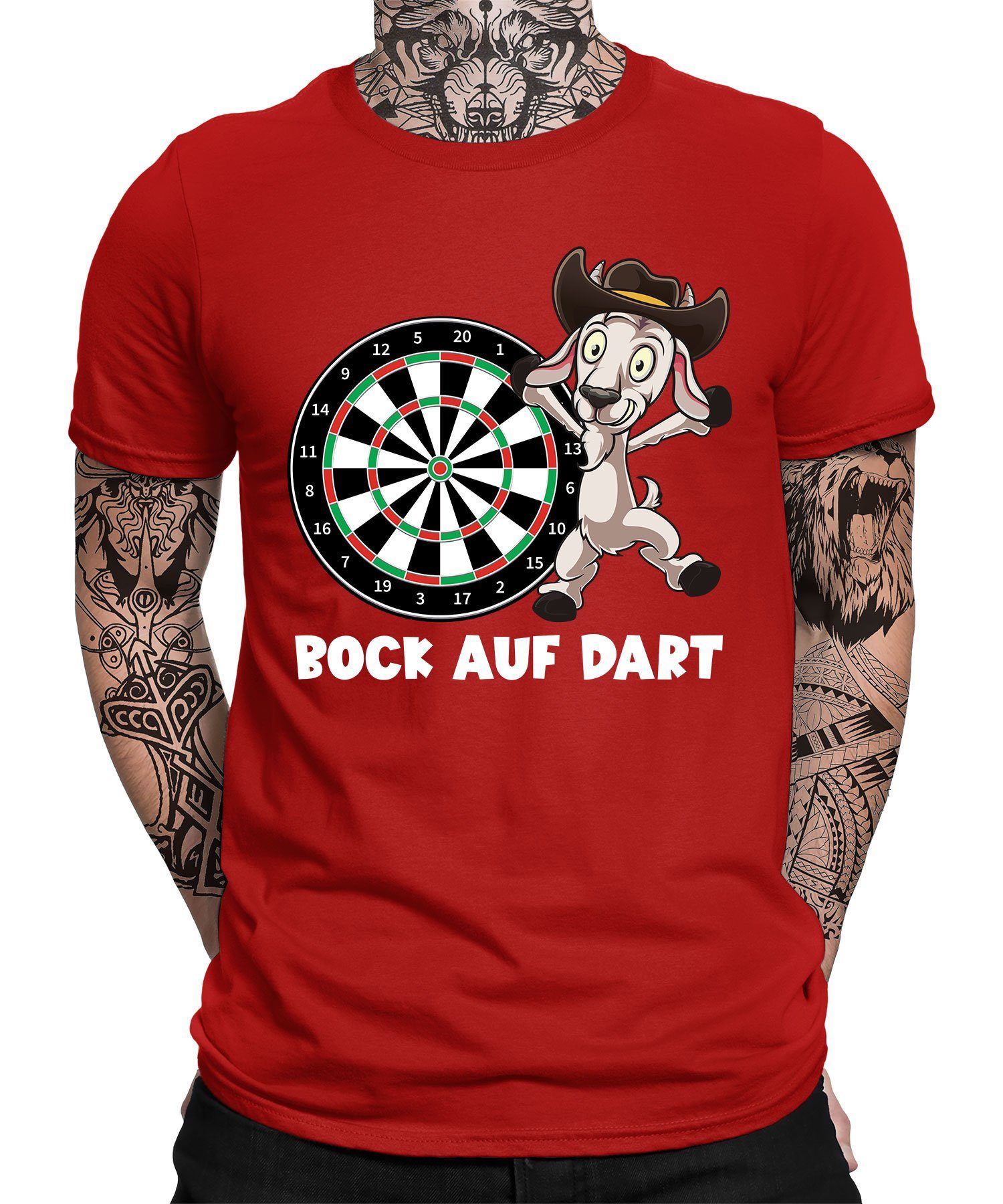 Dartspieler Bock Dartpfeil Herren Dart auf Dartscheibe Formatee (1-tlg) Quattro Kurzarmshirt - T-Shirt Rot