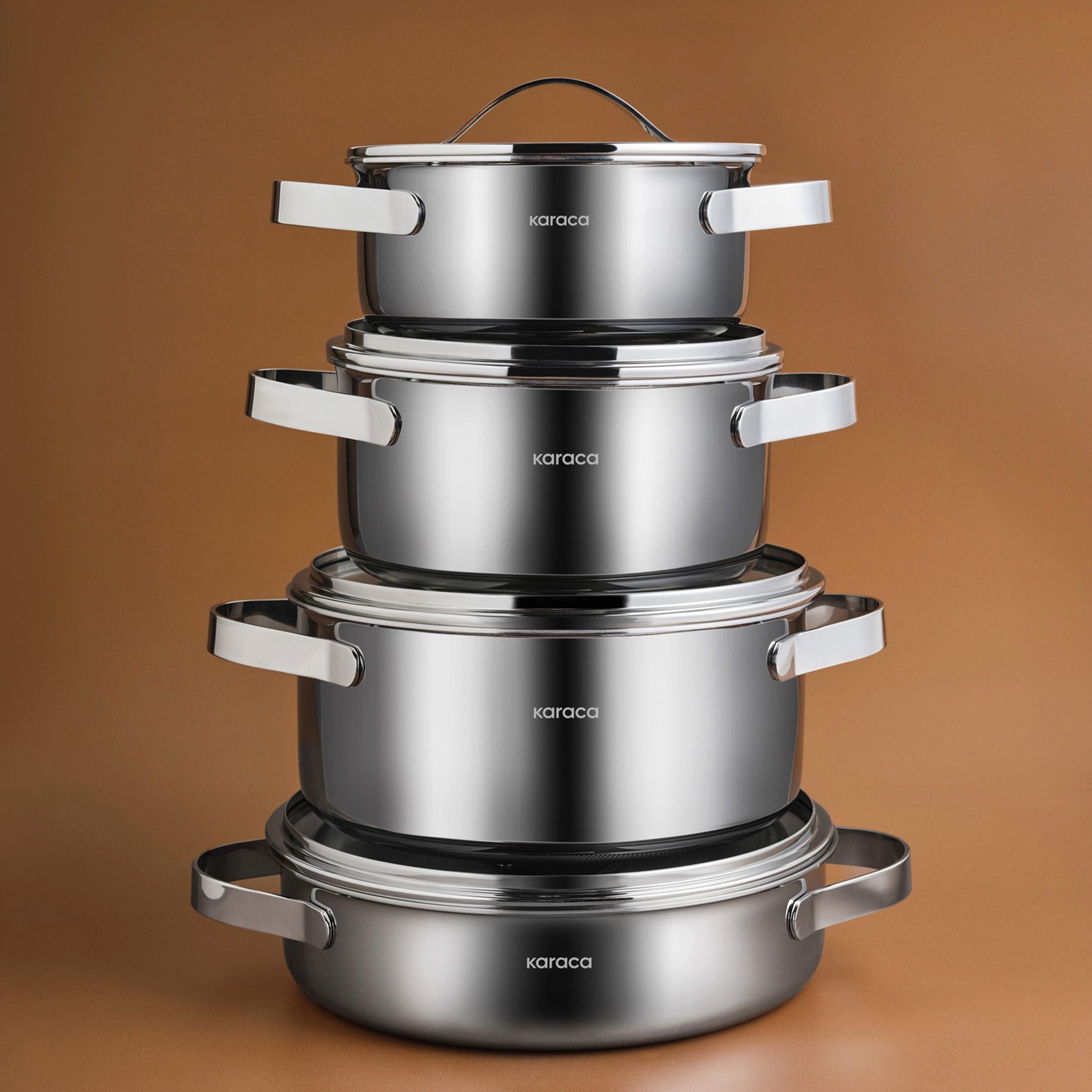Karaca Topf-Set Karaca 3 Ply Culinara 8 Teilig Kochgeschirr Set, EDELSTAHL
