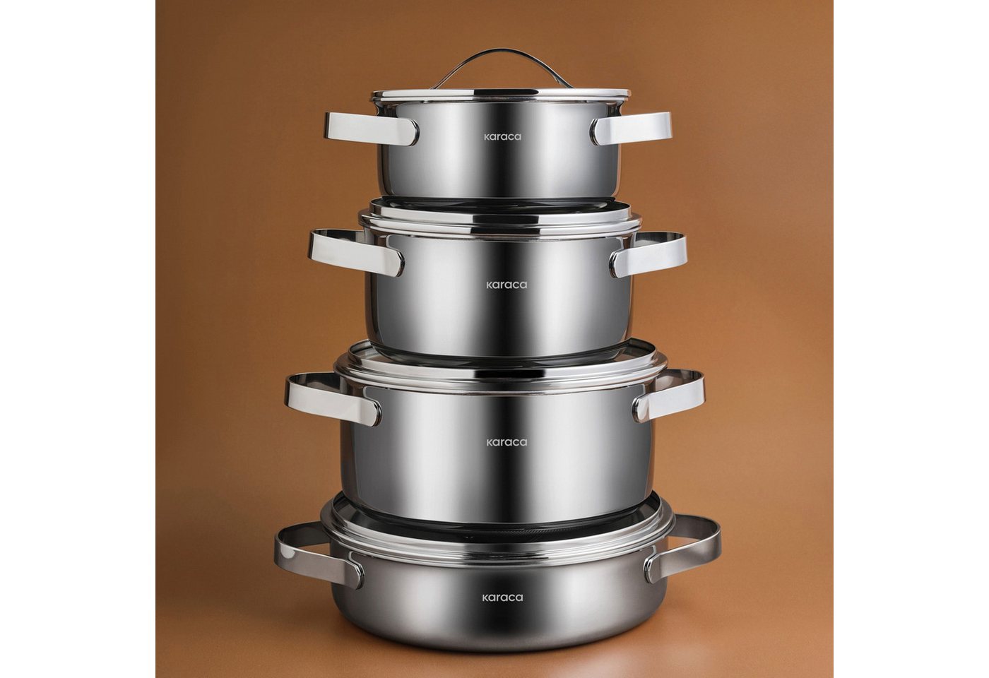 Karaca Topf-Set Karaca 3 Ply Culinara 8 Teilig Kochgeschirr Set, EDELSTAHL