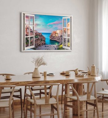 Sinus Art Leinwandbild Wandbild 120x80cm Fensterbild Apulien Italien Mittelmeer Bucht Küstens, (1 St)