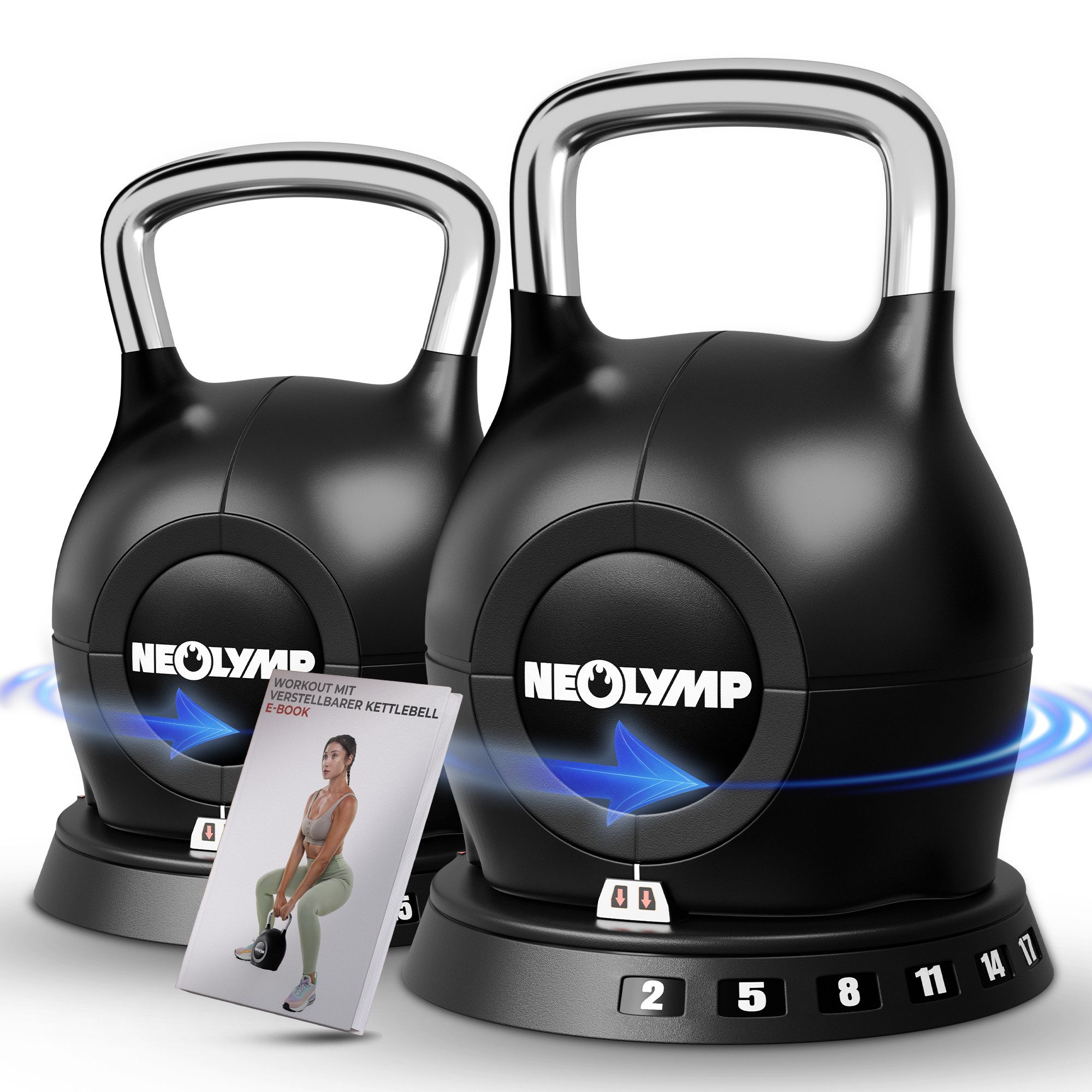 NEOLYMP Kettlebell Kettlebell Set 1,5-20 kg - 7-in-1 Kettlebell verstellbar - Kugelhantel, (Set, 7-in-1 Kettlebell verstellbar mit robustem Edelstahl-Handgriff), 1x 10kg & 1x 20kg Kettlebell