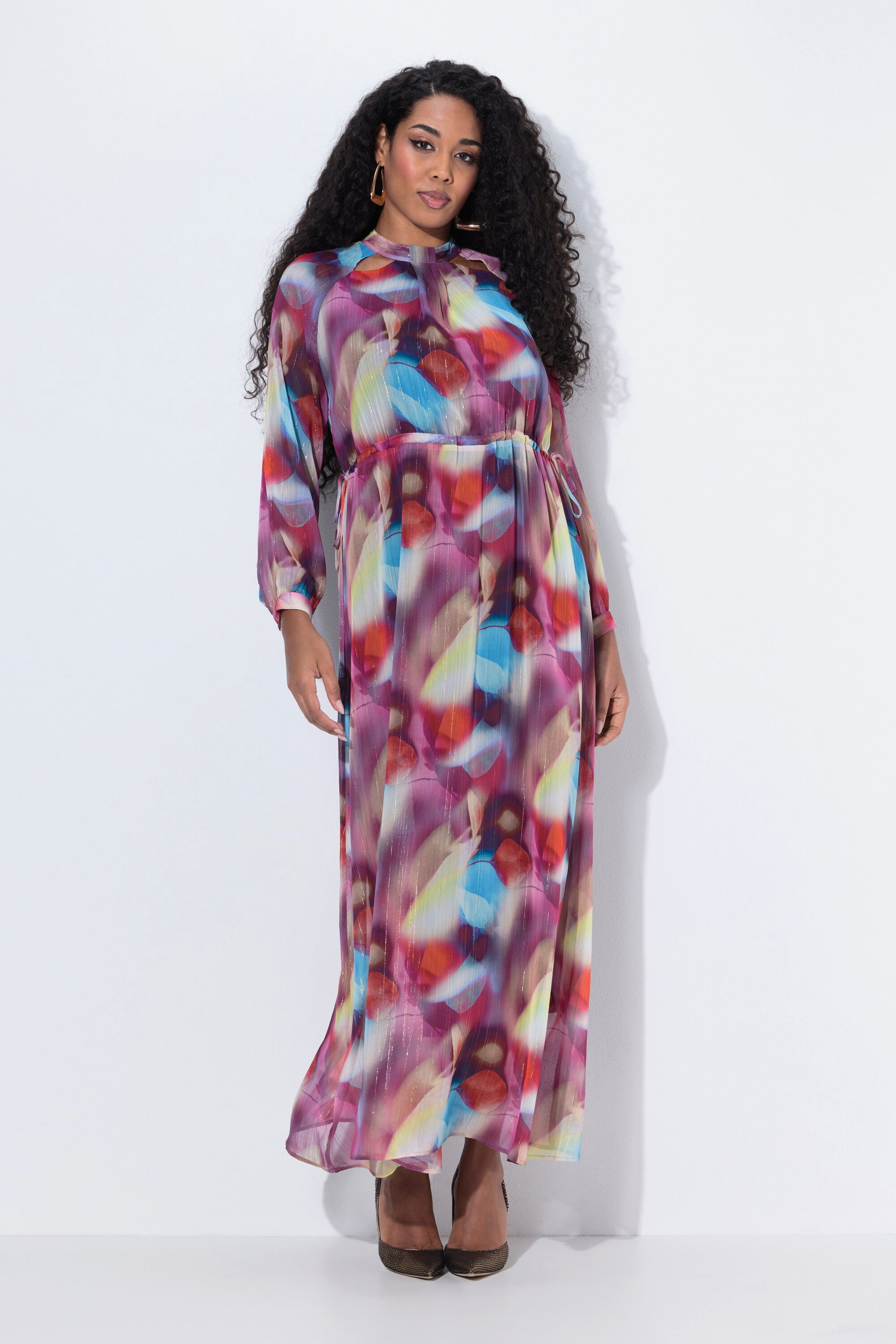 Ulla Popken Cocktailkleid Maxi-Abendkleid doppellagig Langarm günstig online kaufen