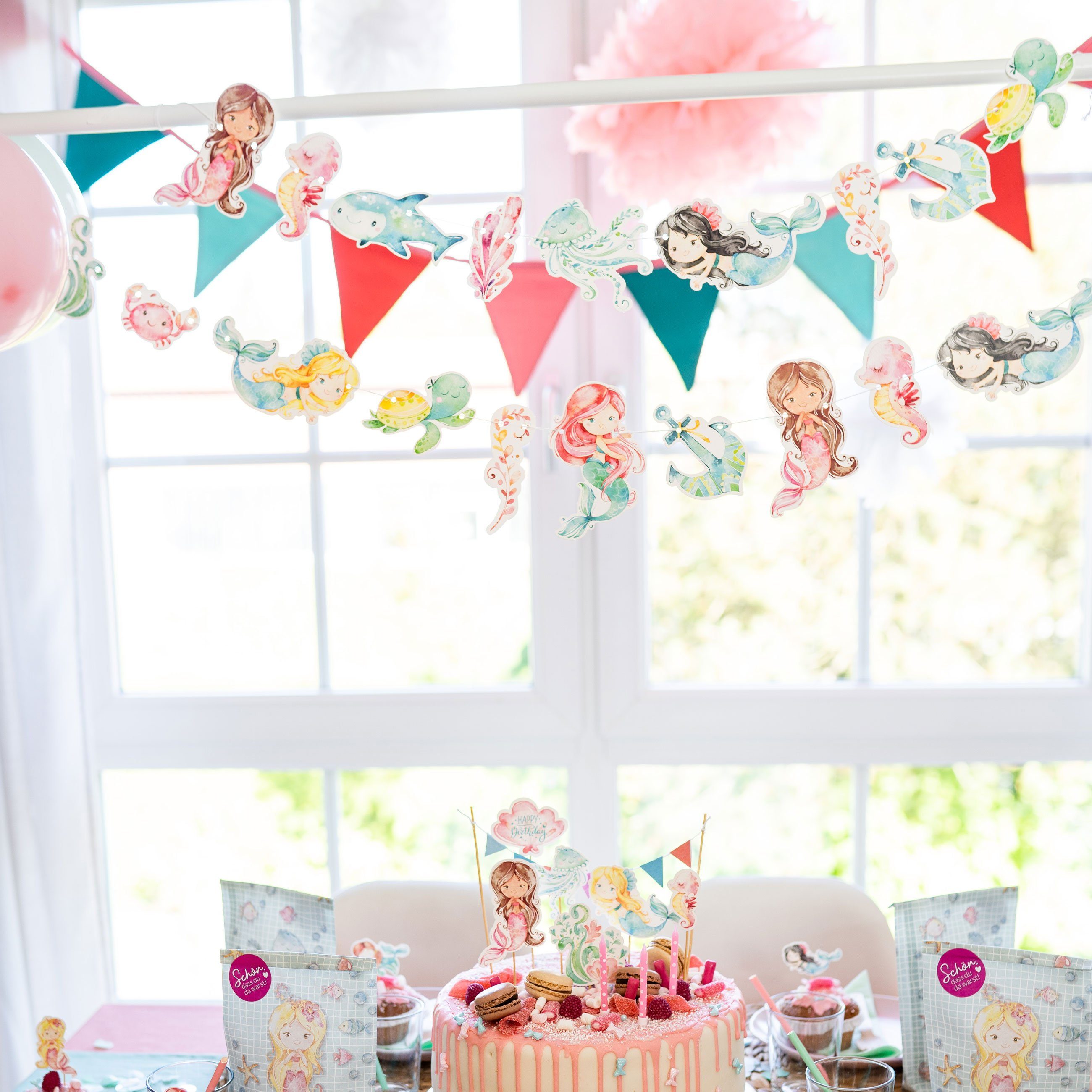 PAPIERDRACHEN Girlande Girlande Geburtstag - Deko für Kindergeburtstag - 10 m Partygirlande, für Mädchen und Jungs