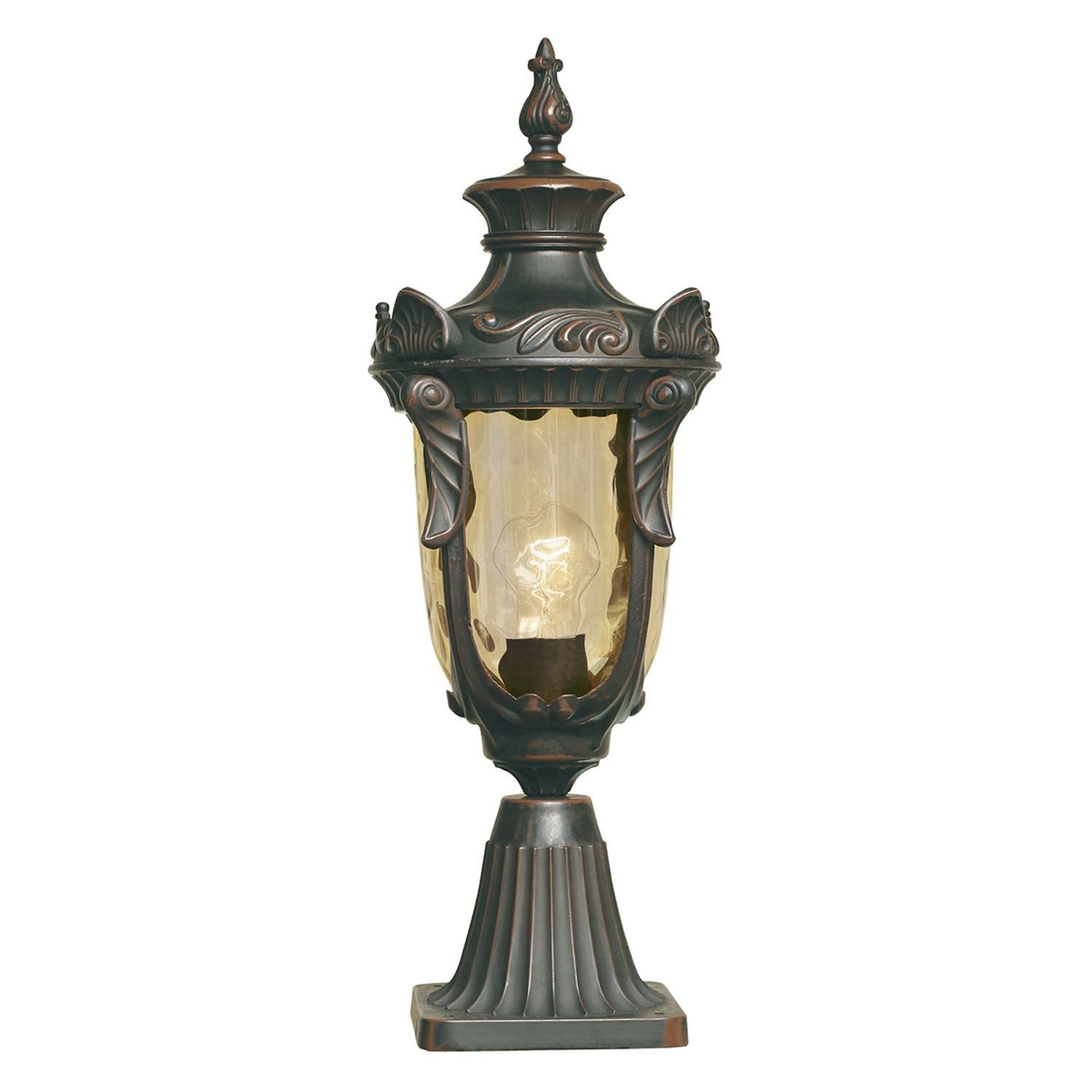 Licht-Erlebnisse Sockelleuchte AMY, ohne Leuchtmittel, Außenlampe IP44 Creme Bronze E27 54 cm Glas Metall Rustikal Stehlampe