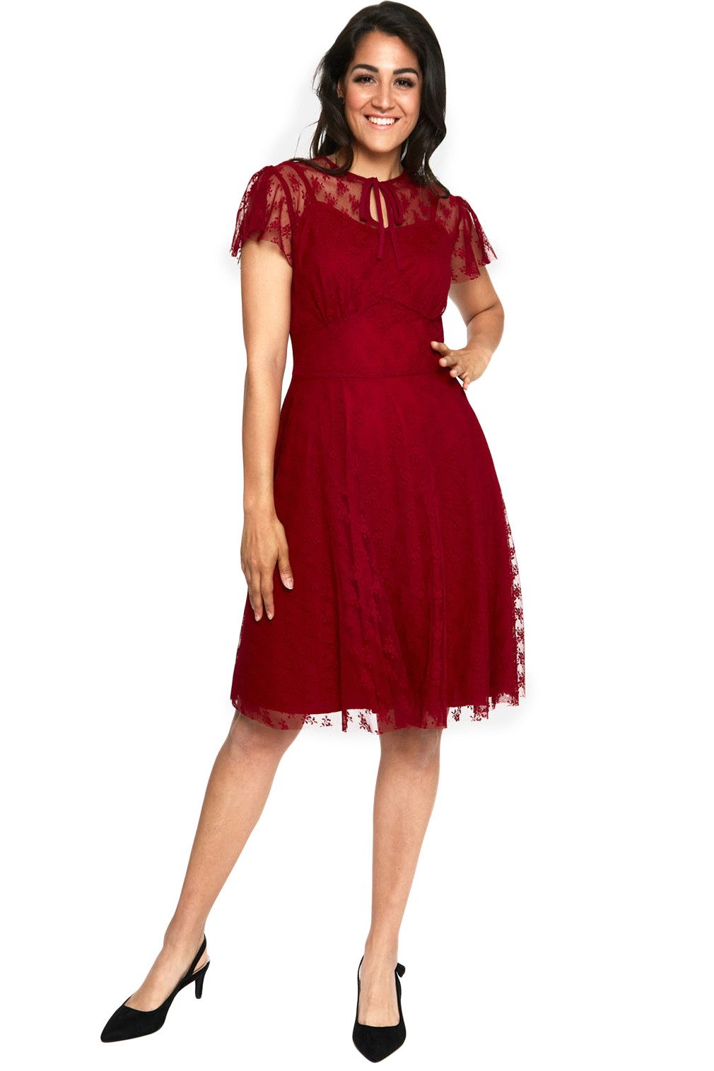 Voodoo Vixen A-Linien-Kleid Melody Burgundy Lace Flare Dress Retro Vintage Spitze