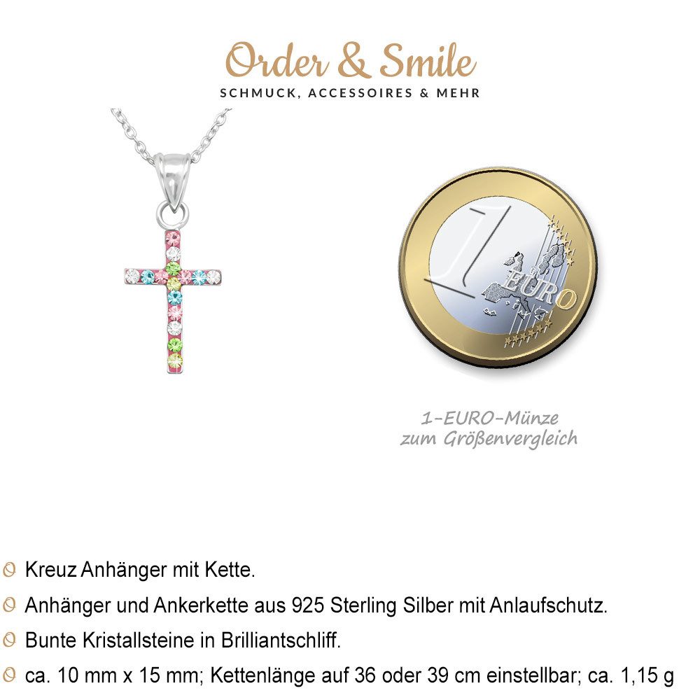 Order & Smile Schmuck Kreuzkette Kreuz Kette Kinder: Kristall Anhänger Halskette Silber 925, gestempelt