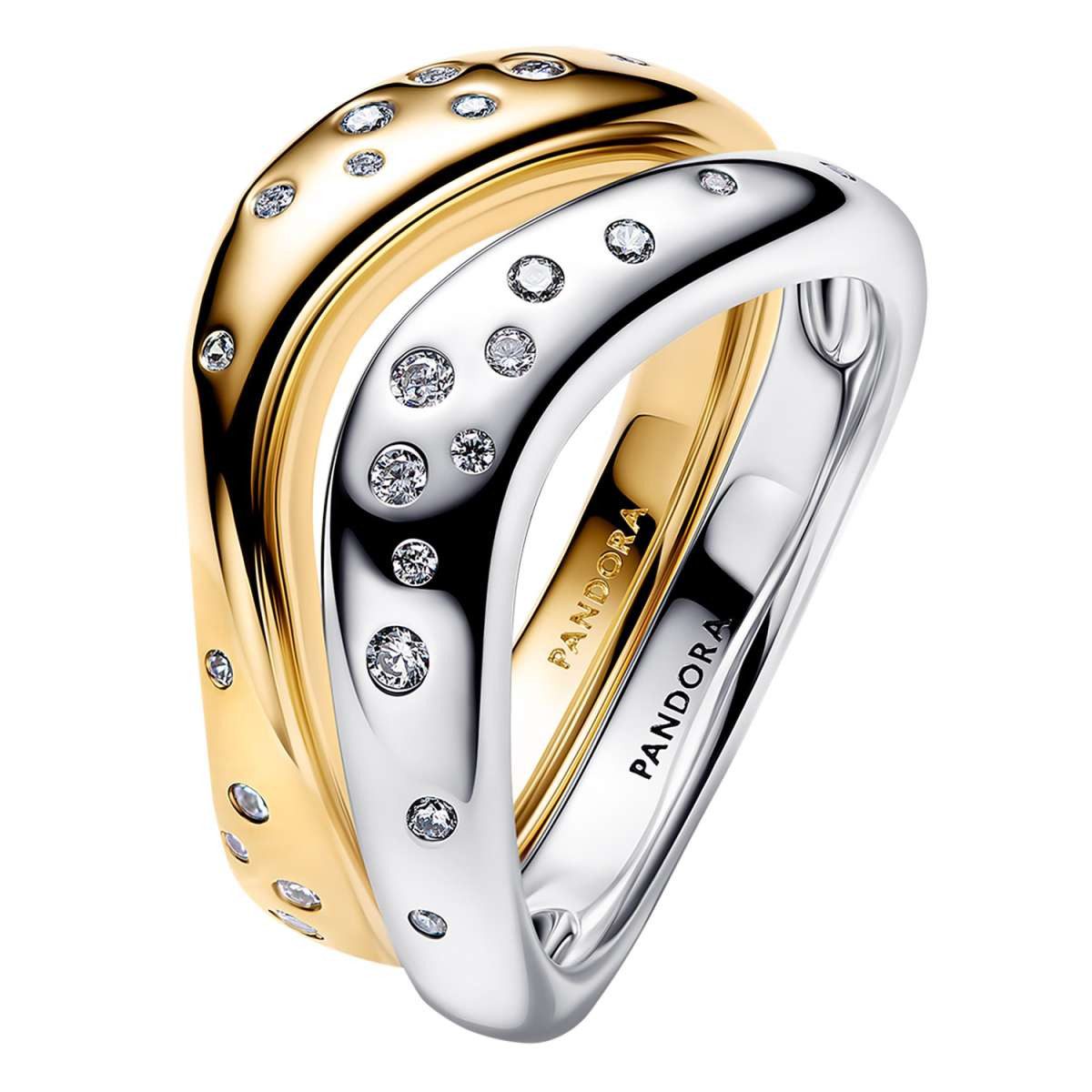 Pandora Silberring 164674C01, Ring-Set für Damen Zweifarbig