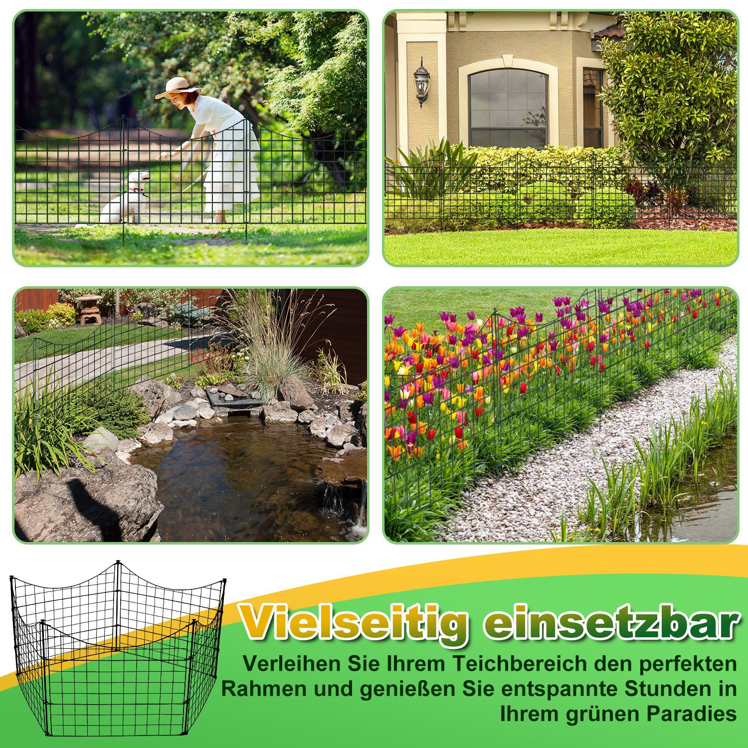 Clanmacy Gartenzaun Teichzaun Komplettset Zauntor Gartenzaun Stabzaun Garten Draht Metall – Bild 4 von 5