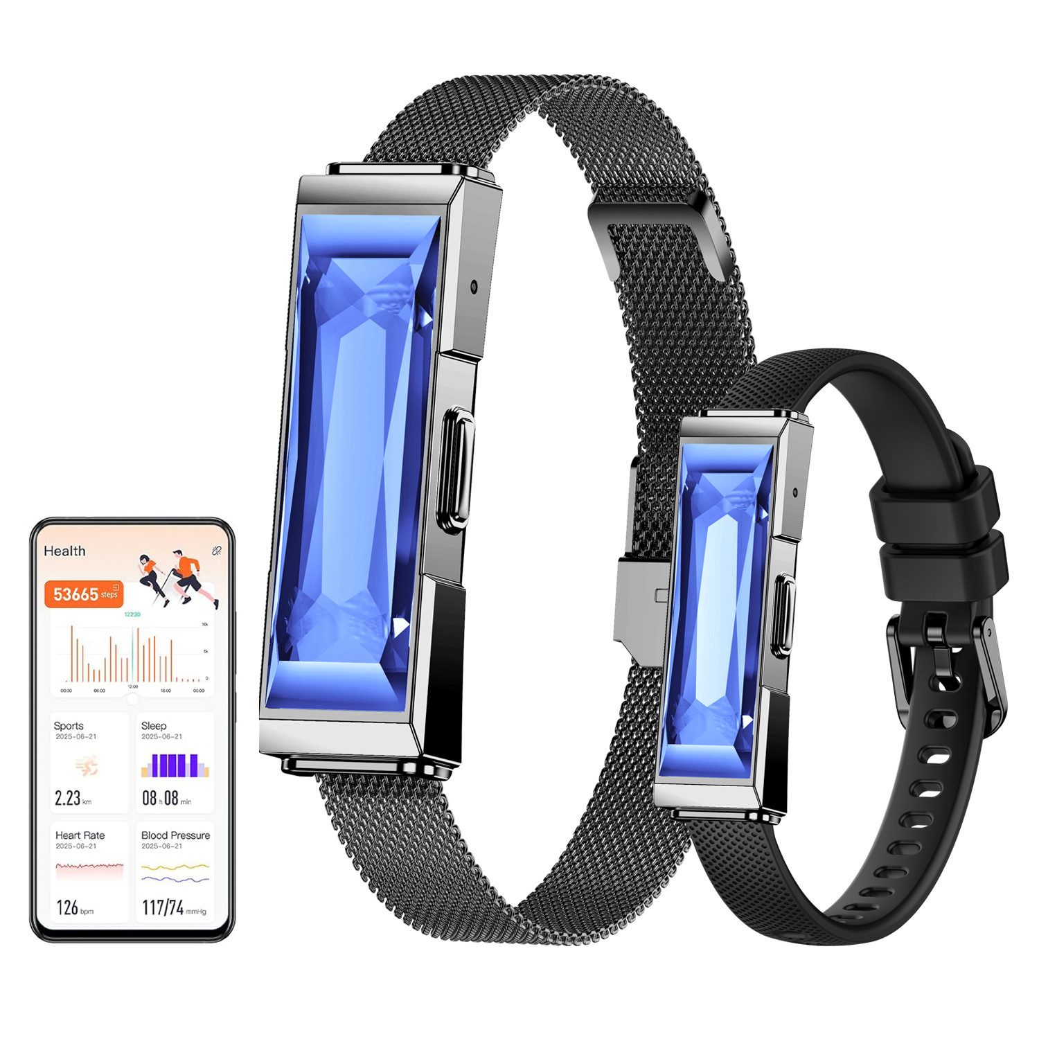 ANYSUN Stylischer Fitness Tracker Smartwatch ohne Display für Damen Herren Smartwatch 24/7 Aktivitäts- und Schlaftracker mit Herzfrequenz Blutsauerstoff HRV, 30 Tage, Modisches Edelstein-Armband,Vibrationsalarm,170+ Sportmodi, Kein Abo